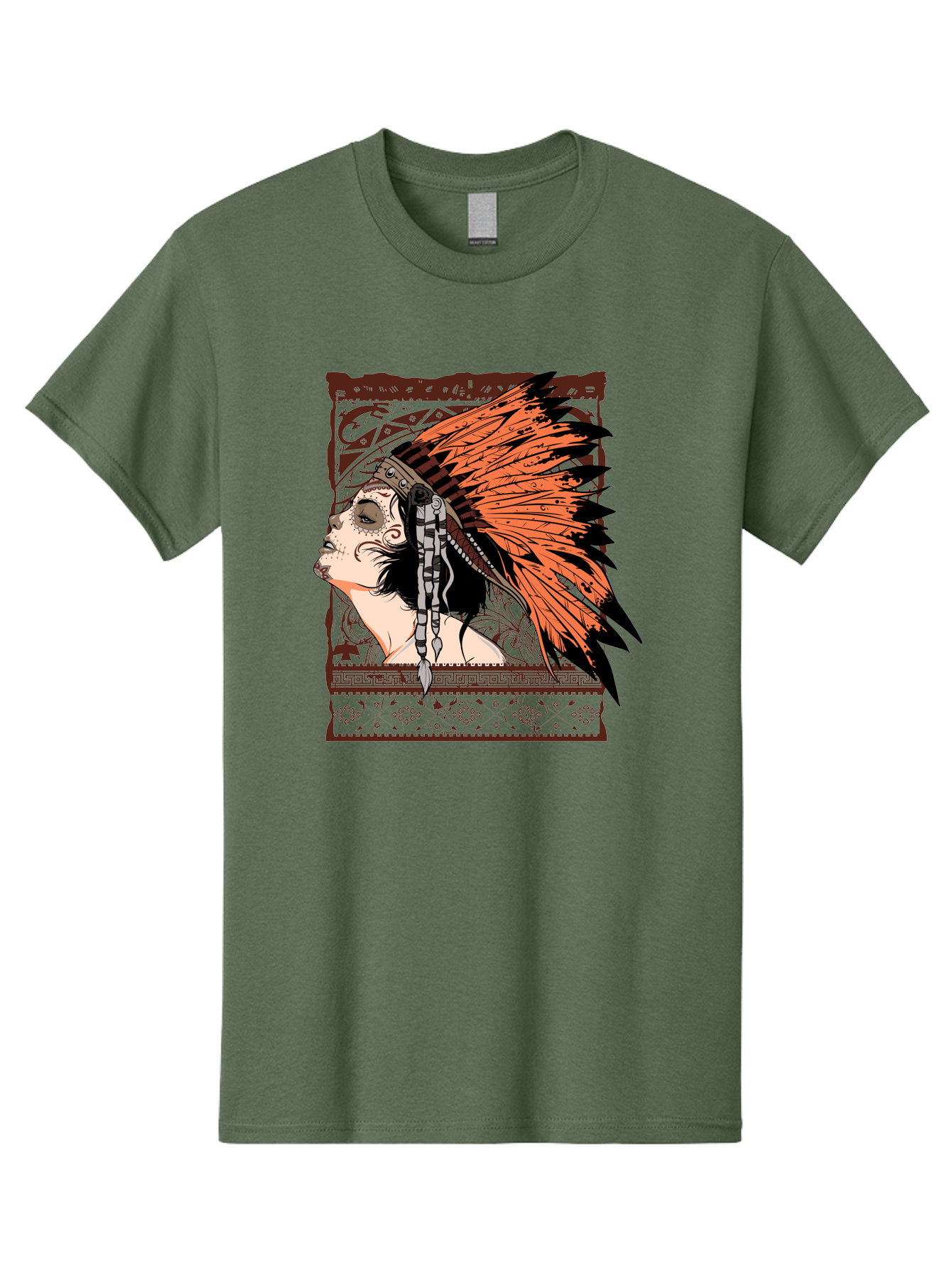 Wild Grace Men'S Graphic Tee, 100% Cotton, Comfortable Casual Summer Wear, Machine Washable, Native American Headdress, Tribal Art, Traditional Clothing, Ornate Details, Vintage Style, Folk Art, Cultural Heritage, Symbolic Expression, Aae844 25