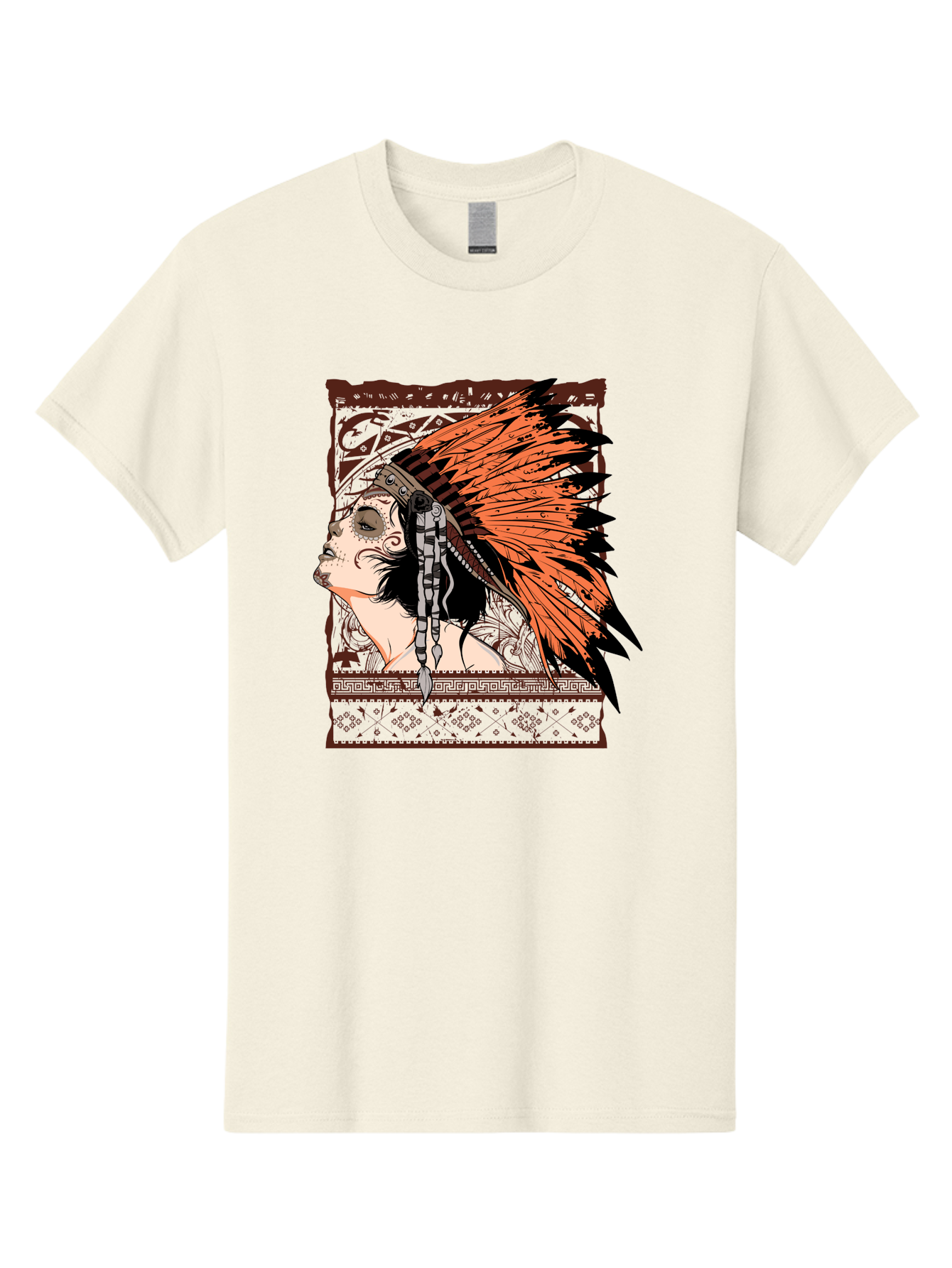 Wild Grace Men'S Graphic Tee, 100% Cotton, Comfortable Casual Summer Wear, Machine Washable, Native American Headdress, Tribal Art, Traditional Clothing, Ornate Details, Vintage Style, Folk Art, Cultural Heritage, Symbolic Expression, Aae844 11