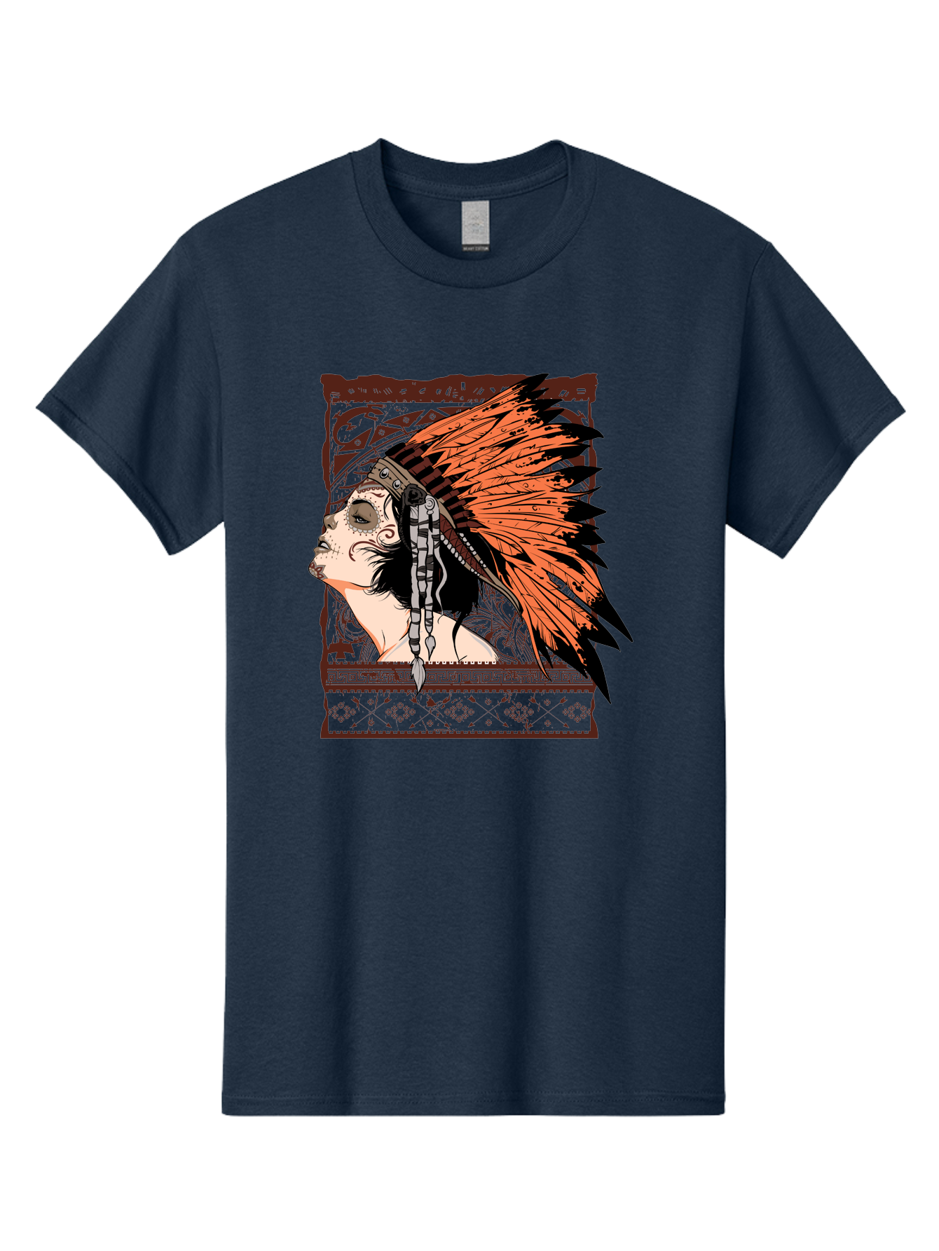 Wild Grace Men'S Graphic Tee, 100% Cotton, Comfortable Casual Summer Wear, Machine Washable, Native American Headdress, Tribal Art, Traditional Clothing, Ornate Details, Vintage Style, Folk Art, Cultural Heritage, Symbolic Expression, Aae844 3