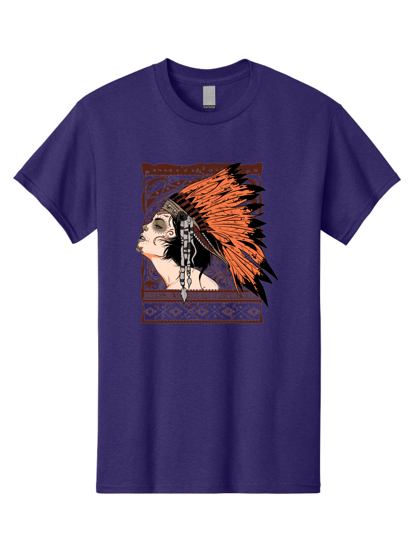 Wild Grace Men'S Graphic Tee, 100% Cotton, Comfortable Casual Summer Wear, Machine Washable, Native American Headdress, Tribal Art, Traditional Clothing, Ornate Details, Vintage Style, Folk Art, Cultural Heritage, Symbolic Expression, Aae844 17