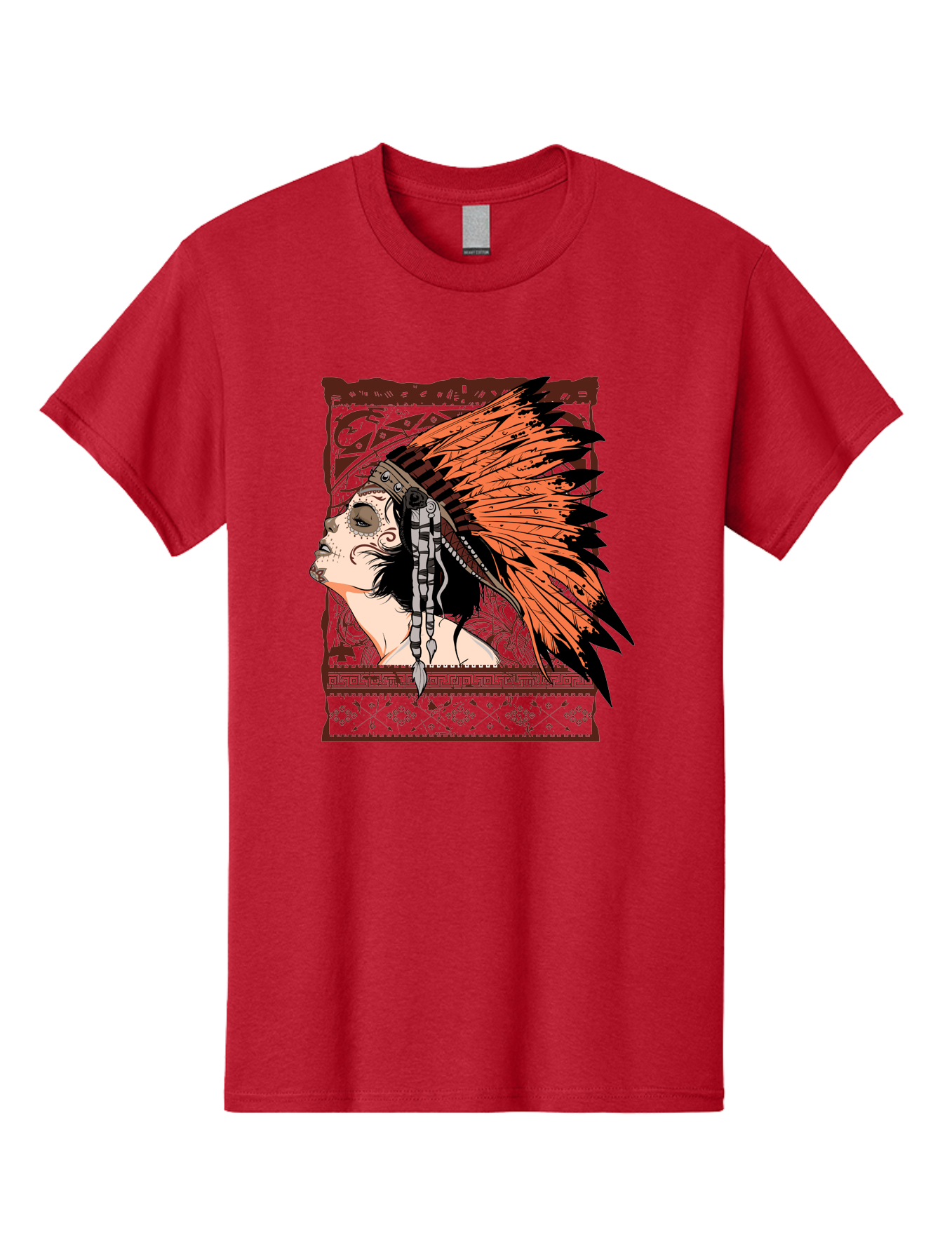 Wild Grace Men'S Graphic Tee, 100% Cotton, Comfortable Casual Summer Wear, Machine Washable, Native American Headdress, Tribal Art, Traditional Clothing, Ornate Details, Vintage Style, Folk Art, Cultural Heritage, Symbolic Expression, Aae844 27
