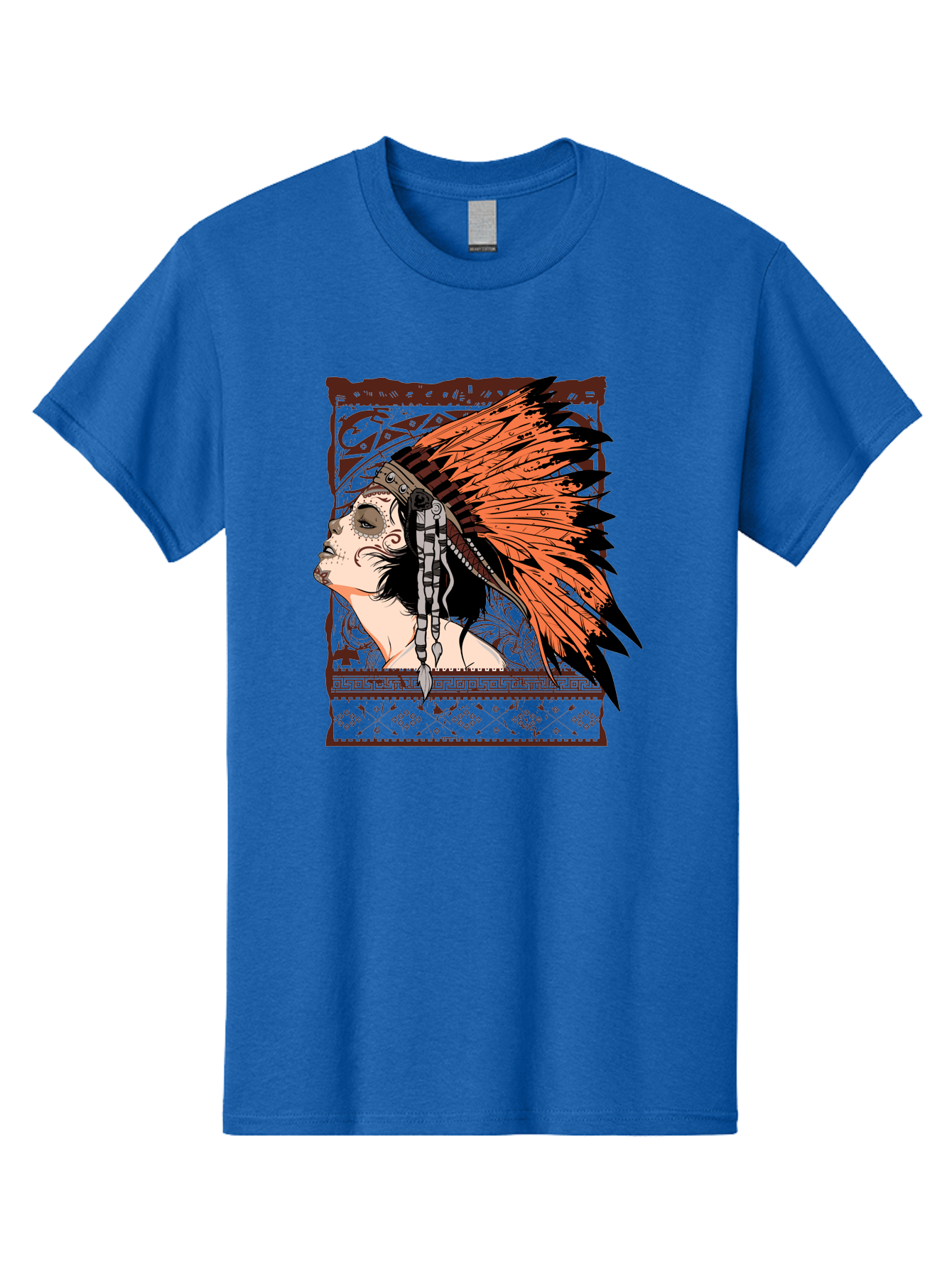 Wild Grace Men'S Graphic Tee, 100% Cotton, Comfortable Casual Summer Wear, Machine Washable, Native American Headdress, Tribal Art, Traditional Clothing, Ornate Details, Vintage Style, Folk Art, Cultural Heritage, Symbolic Expression, Aae844 7