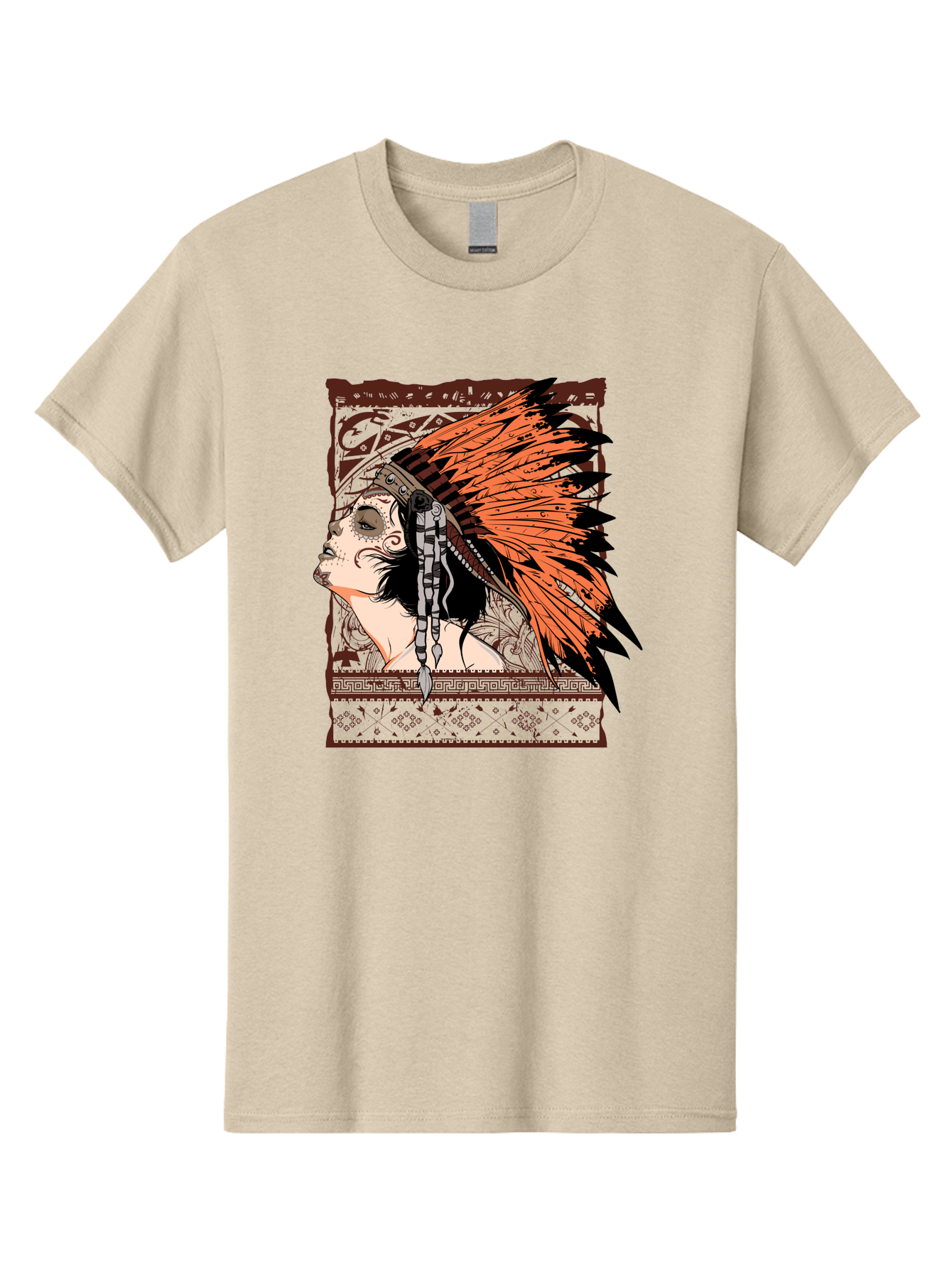 Wild Grace Men'S Graphic Tee, 100% Cotton, Comfortable Casual Summer Wear, Machine Washable, Native American Headdress, Tribal Art, Traditional Clothing, Ornate Details, Vintage Style, Folk Art, Cultural Heritage, Symbolic Expression, Aae844 15