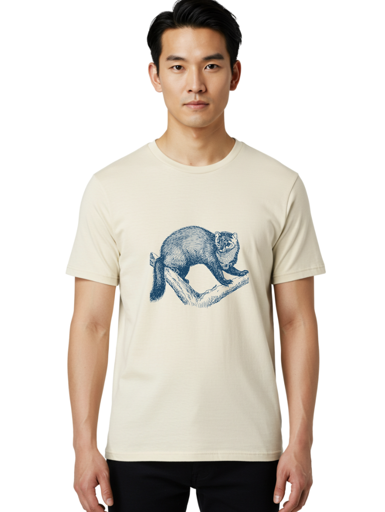 Wild Marten Men'S Graphic Tee, 100% Cotton, Comfortable Casual Summer Wear, Machine Washable, Fisher On Log, Wildlife Illustration, Forest Animal, Nature Graphic, Wild Mammal, Detailed Artwork, Artistic Rendering, Tree Branch Aae845 30