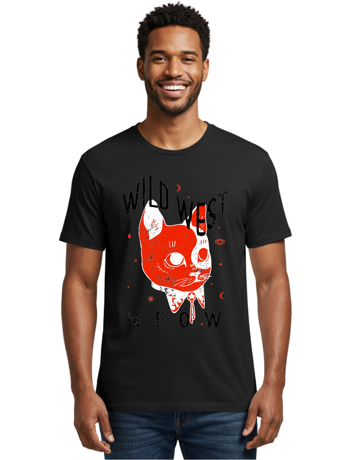 Wild West Cat Men'S Graphic Tee, 100% Cotton, Comfortable Casual Summer Wear, Machine Washable, Wild Cat, Whimsical Design, Western Theme, Playful Illustration, Feline Character, Abstract Art, Bold Typography, Creative Graphics, Quirky Style, Aae847 8