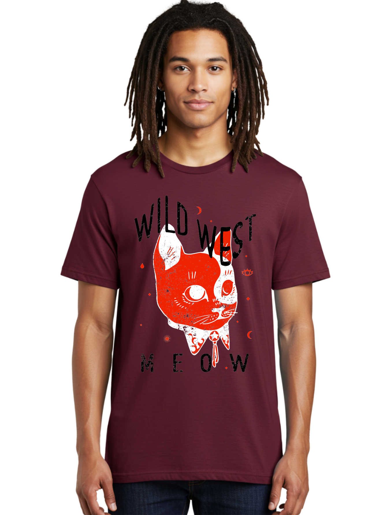 Wild West Cat Men'S Graphic Tee, 100% Cotton, Comfortable Casual Summer Wear, Machine Washable, Wild Cat, Whimsical Design, Western Theme, Playful Illustration, Feline Character, Abstract Art, Bold Typography, Creative Graphics, Quirky Style, Aae847 28