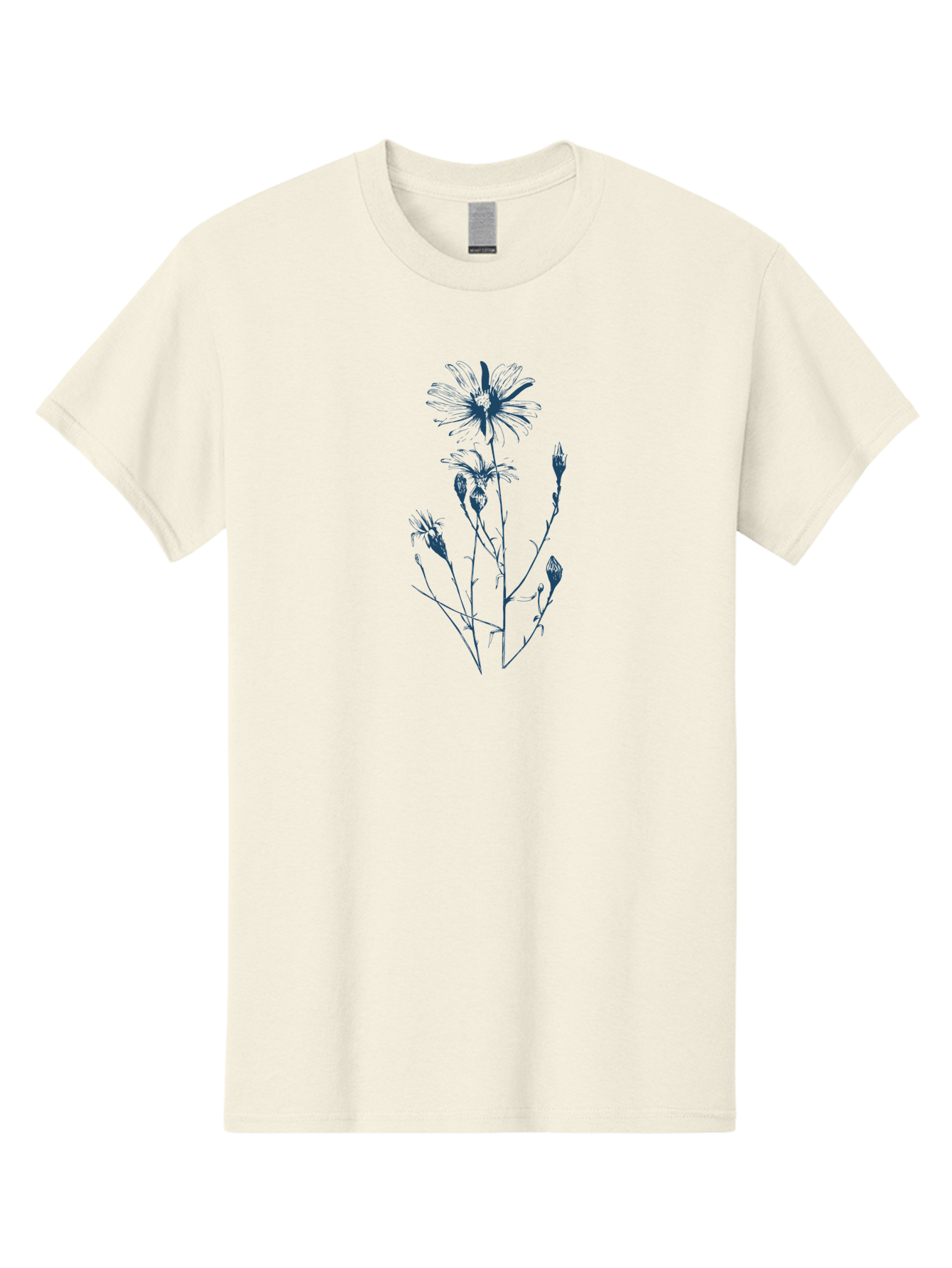 Wild-Flower Men'S Graphic Tee, 100% Cotton, Comfortable Casual Summer Wear, Machine Washable, Hand-Drawn Flower, Minimalist Design, Blue Flower, Simple Art, Botanical Illustration, Natural Elements, Flower Sketch Aae848 21