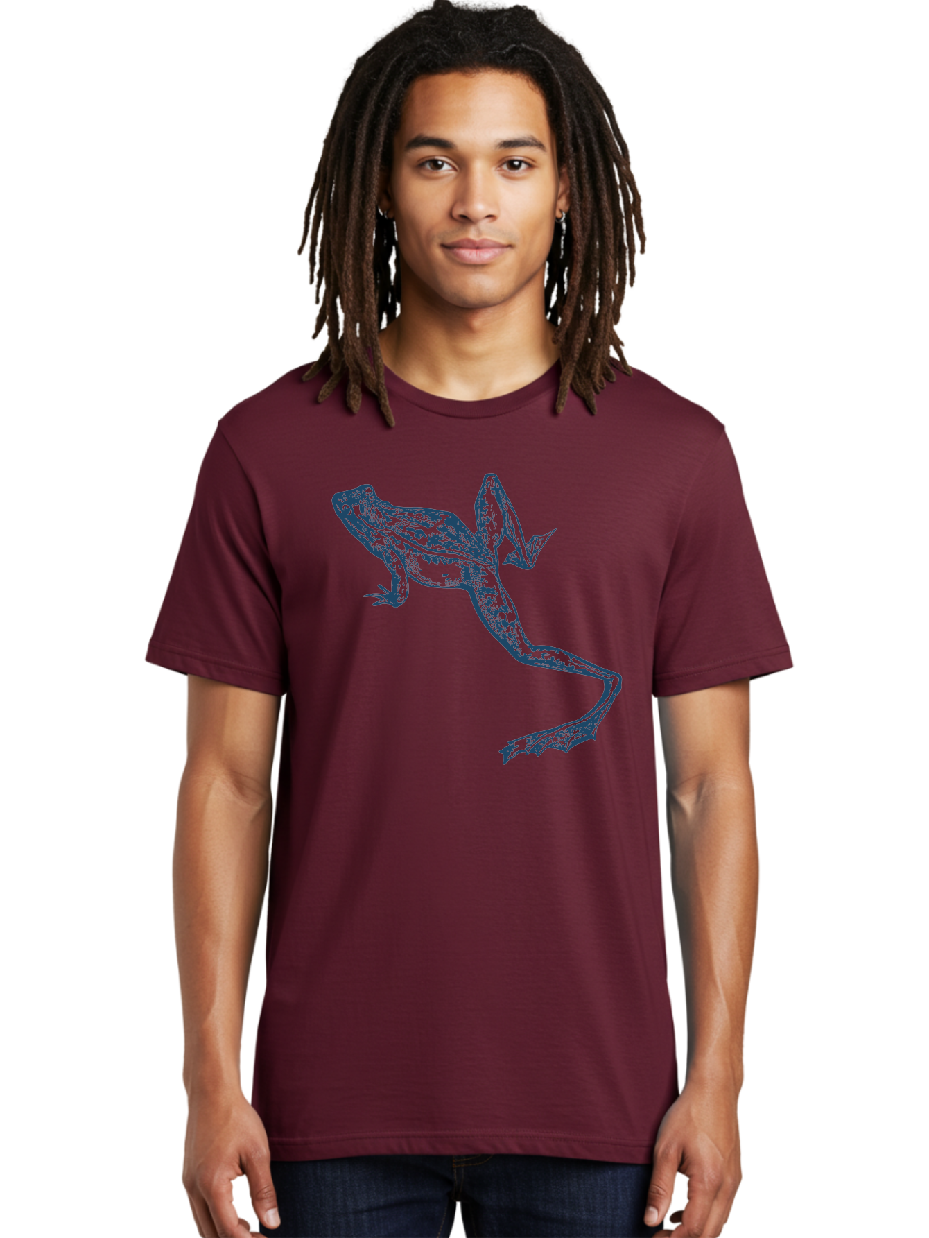 Wildjump Frog Men'S Graphic Tee, 100% Cotton, Comfortable Casual Summer Wear, Machine Washable, Stylized Frog, Blue Illustration, Abstract Art, Frog Species, Wildlife Art, Amphibian, Modern Design, Creative Graphics Aae849 28