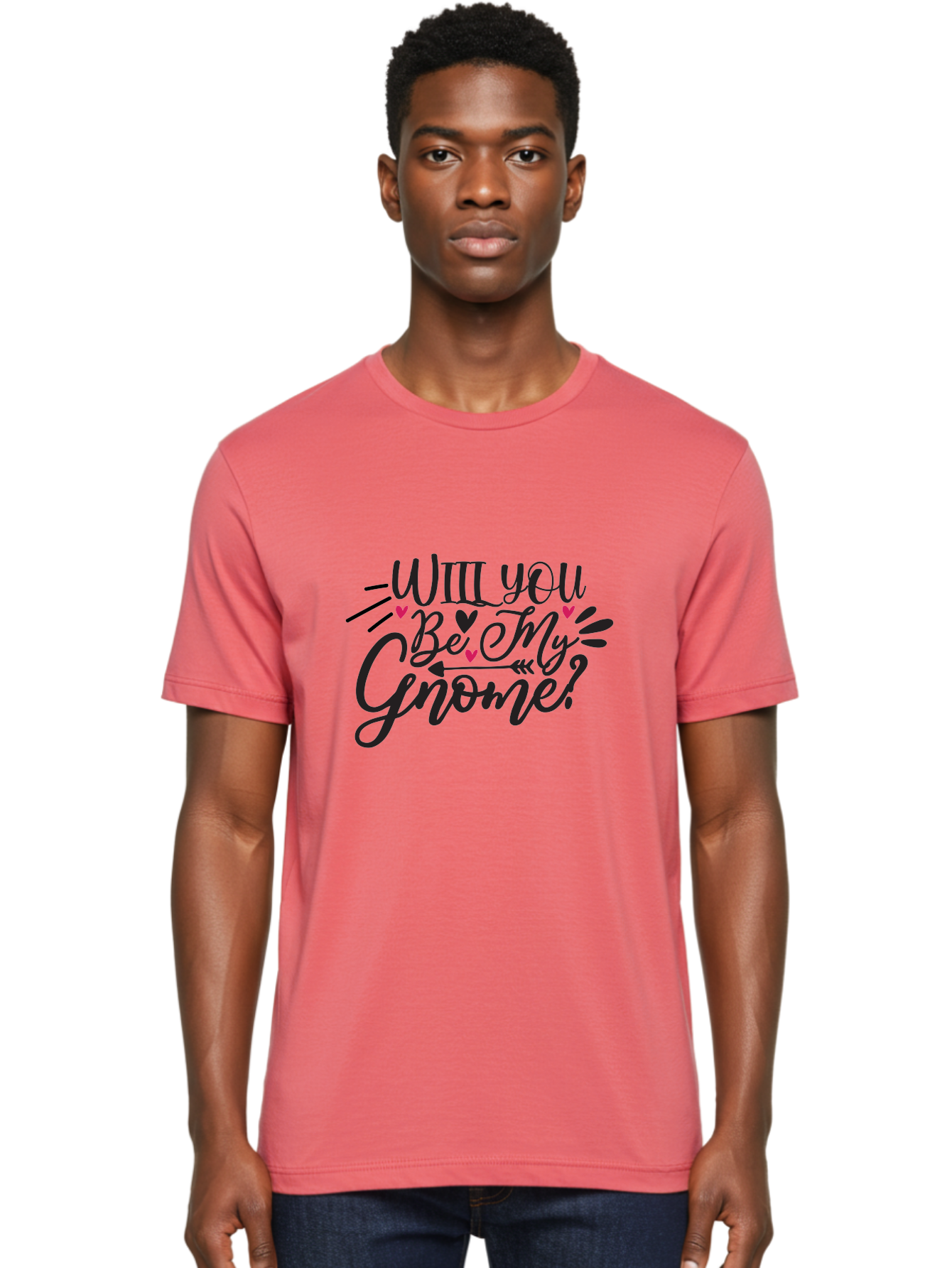 Will You Be My Gnome Men'S Graphic Tee, 100% Cotton, Comfortable Casual Summer Wear, Machine Washable, Romantic Quote, Gnome Love, Valentine'S Day, Cute Phrase, Sweet Message, Handmade Feel, Whimsical Typography, Playful Hearts, Aae851 14