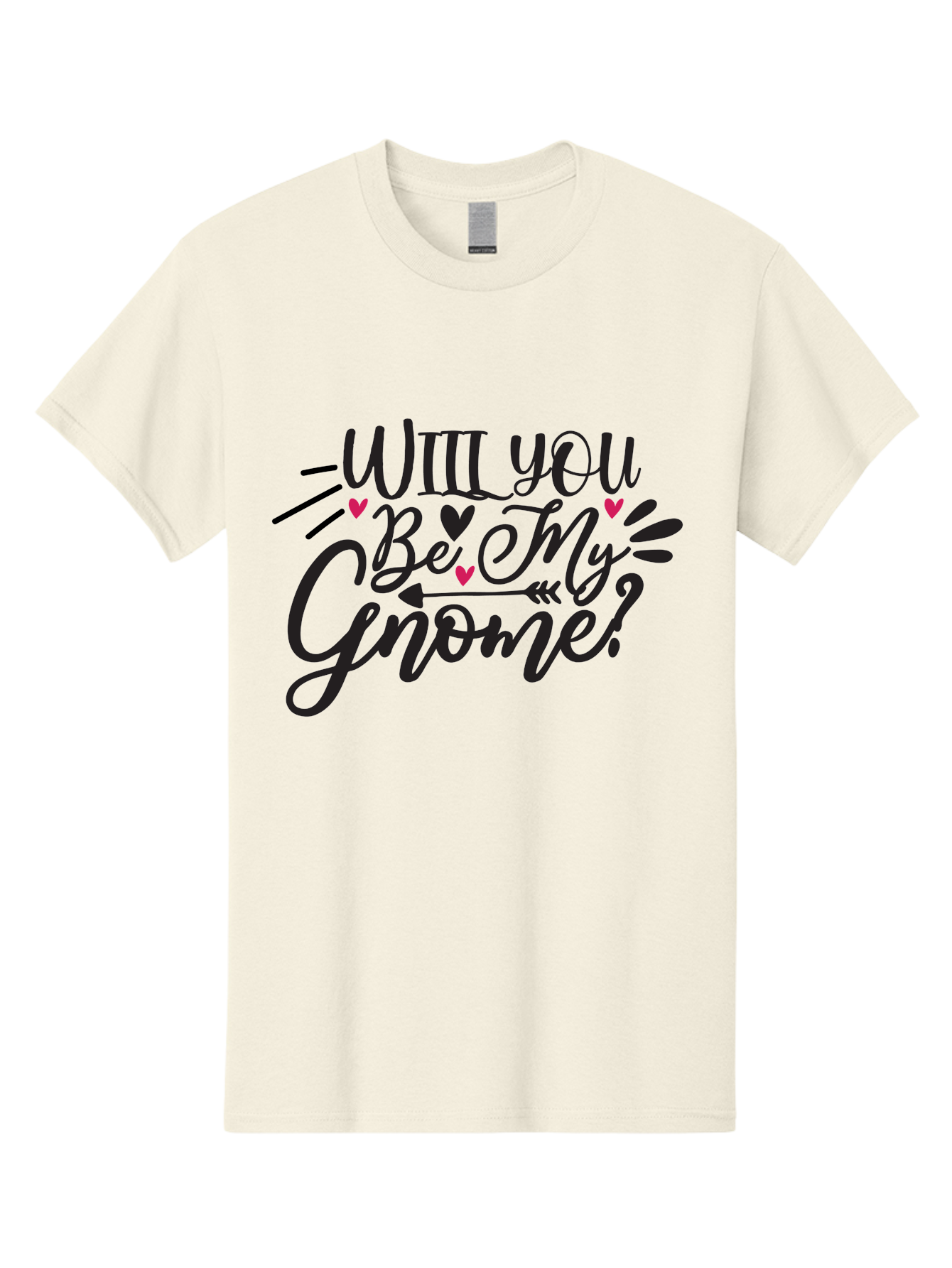 Will You Be My Gnome Men'S Graphic Tee, 100% Cotton, Comfortable Casual Summer Wear, Machine Washable, Romantic Quote, Gnome Love, Valentine'S Day, Cute Phrase, Sweet Message, Handmade Feel, Whimsical Typography, Playful Hearts, Aae851 11