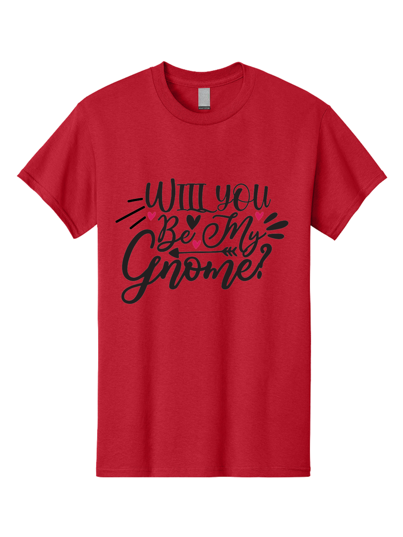 Will You Be My Gnome Men'S Graphic Tee, 100% Cotton, Comfortable Casual Summer Wear, Machine Washable, Romantic Quote, Gnome Love, Valentine'S Day, Cute Phrase, Sweet Message, Handmade Feel, Whimsical Typography, Playful Hearts, Aae851 3