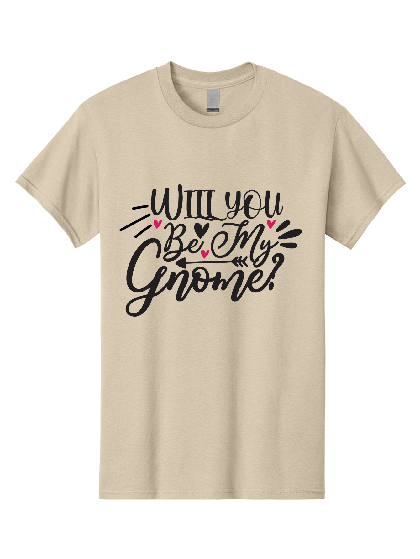 Will You Be My Gnome Men'S Graphic Tee, 100% Cotton, Comfortable Casual Summer Wear, Machine Washable, Romantic Quote, Gnome Love, Valentine'S Day, Cute Phrase, Sweet Message, Handmade Feel, Whimsical Typography, Playful Hearts, Aae851 17