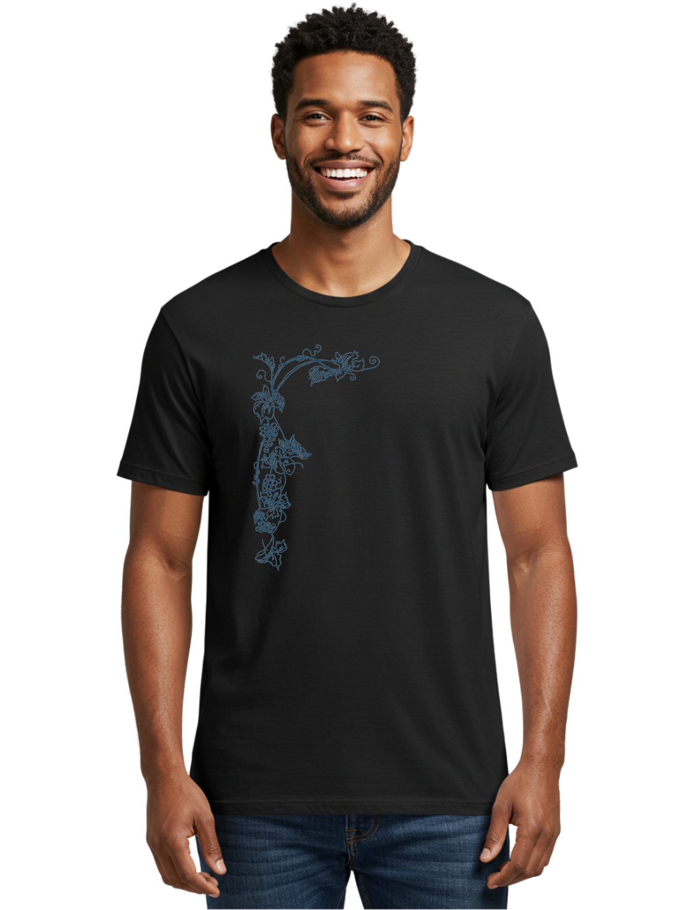 Wine Flower Men'S Graphic Tee, 100% Cotton, Comfortable Casual Summer Wear, Machine Washable, Grapevine Illustration, Vintage Floral Design, Elegant Vine Pattern, Leaves And Grapes, Classic Artwork, Ornate Details, Decorative Element, Aae853 4