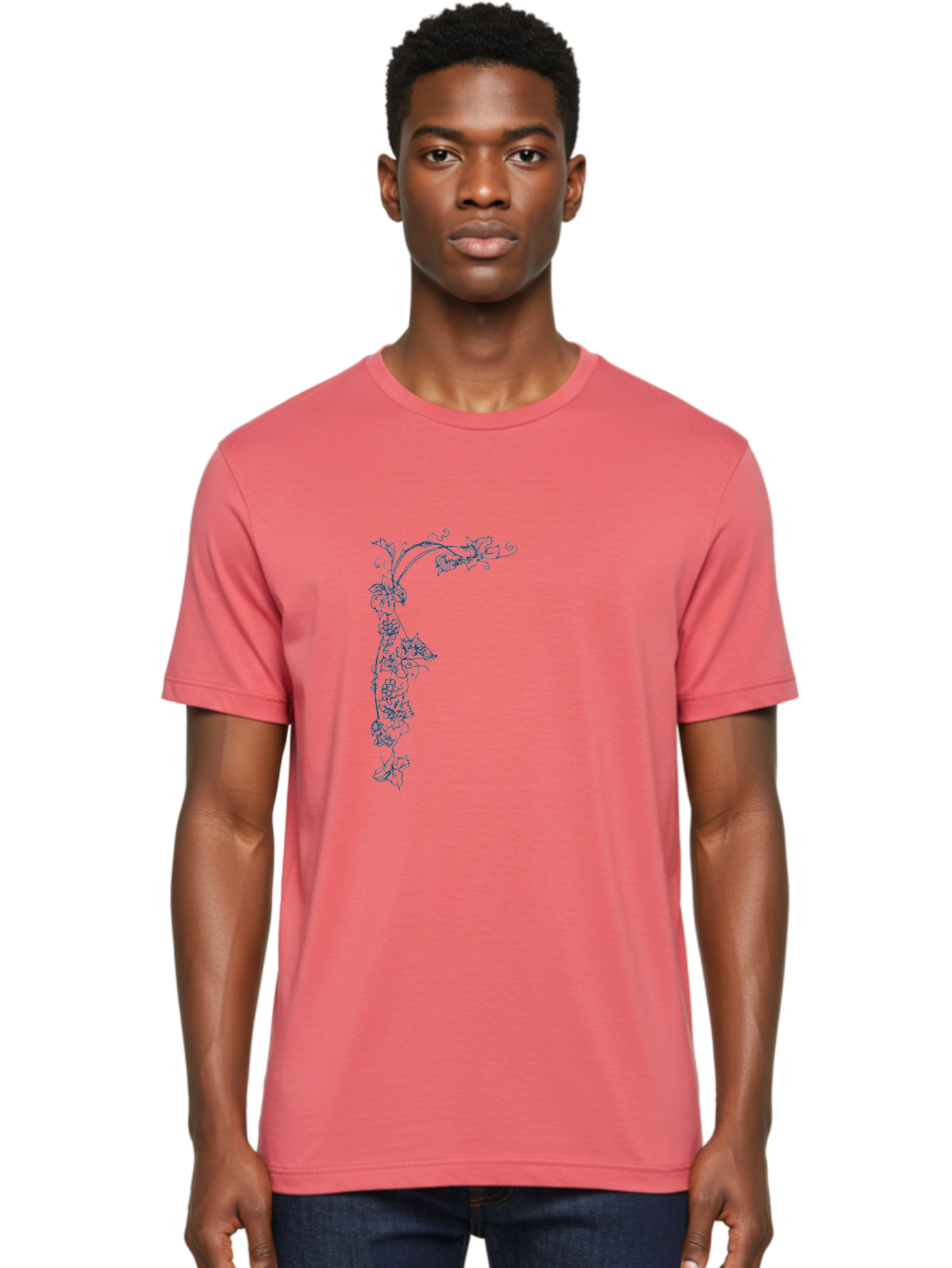 Wine Flower Men'S Graphic Tee, 100% Cotton, Comfortable Casual Summer Wear, Machine Washable, Grapevine Illustration, Vintage Floral Design, Elegant Vine Pattern, Leaves And Grapes, Classic Artwork, Ornate Details, Decorative Element, Aae853 26