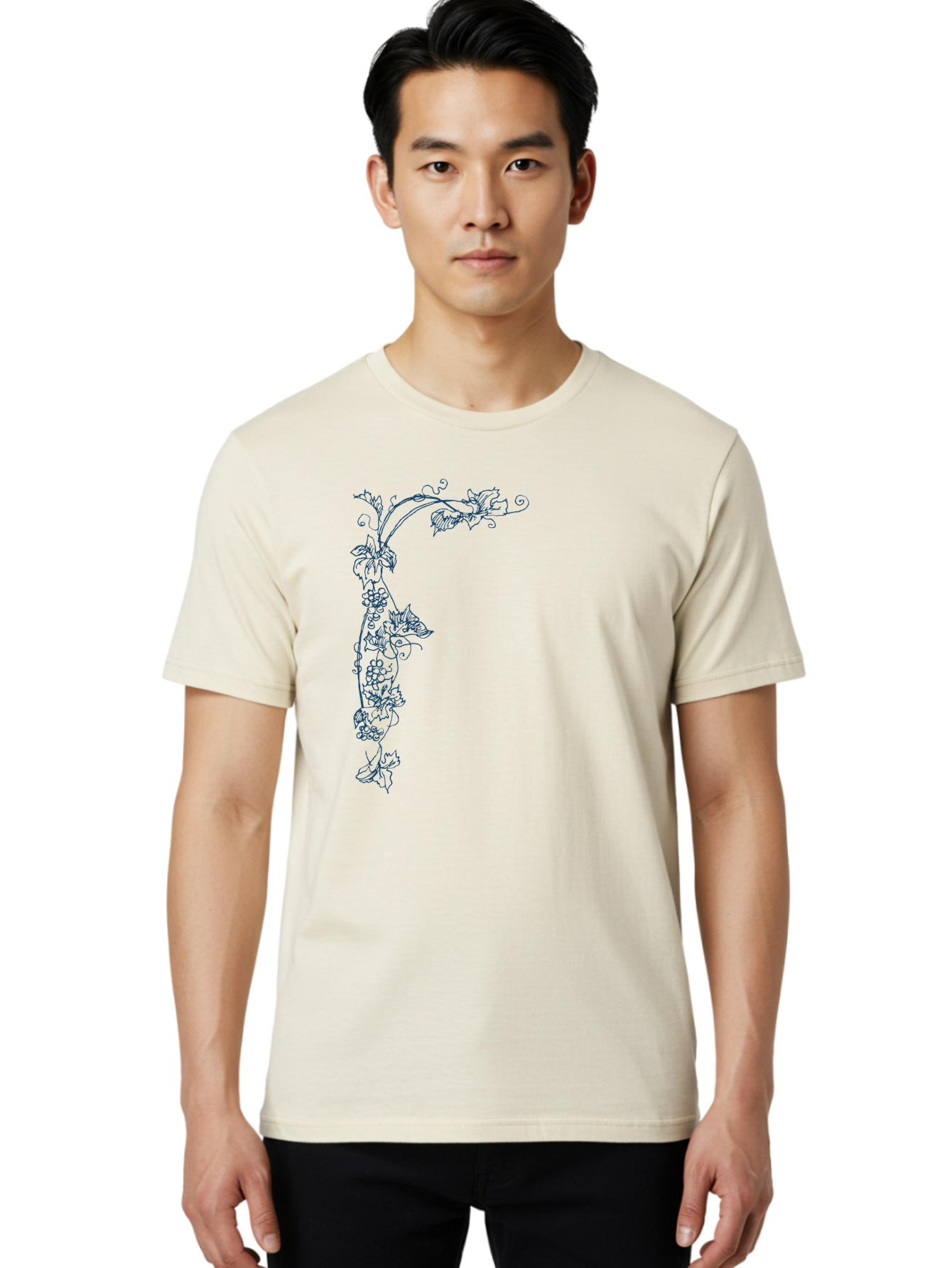 Wine Flower Men'S Graphic Tee, 100% Cotton, Comfortable Casual Summer Wear, Machine Washable, Grapevine Illustration, Vintage Floral Design, Elegant Vine Pattern, Leaves And Grapes, Classic Artwork, Ornate Details, Decorative Element, Aae853 30