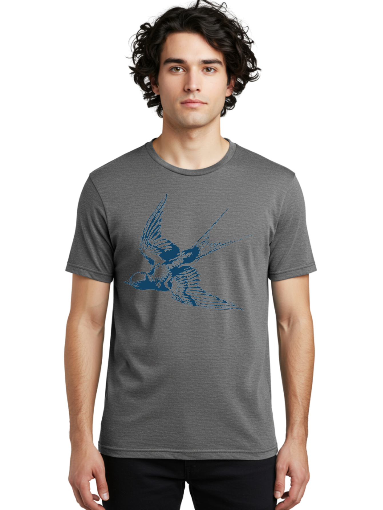 Wings Of Grace Men'S Graphic Tee, 100% Cotton, Comfortable Casual Summer Wear, Machine Washable, Swallow Bird, Flying Bird, Bird In Flight, Abstract Bird, Bird Illustration, Winged Creature, Artistic Representation Aae854 18