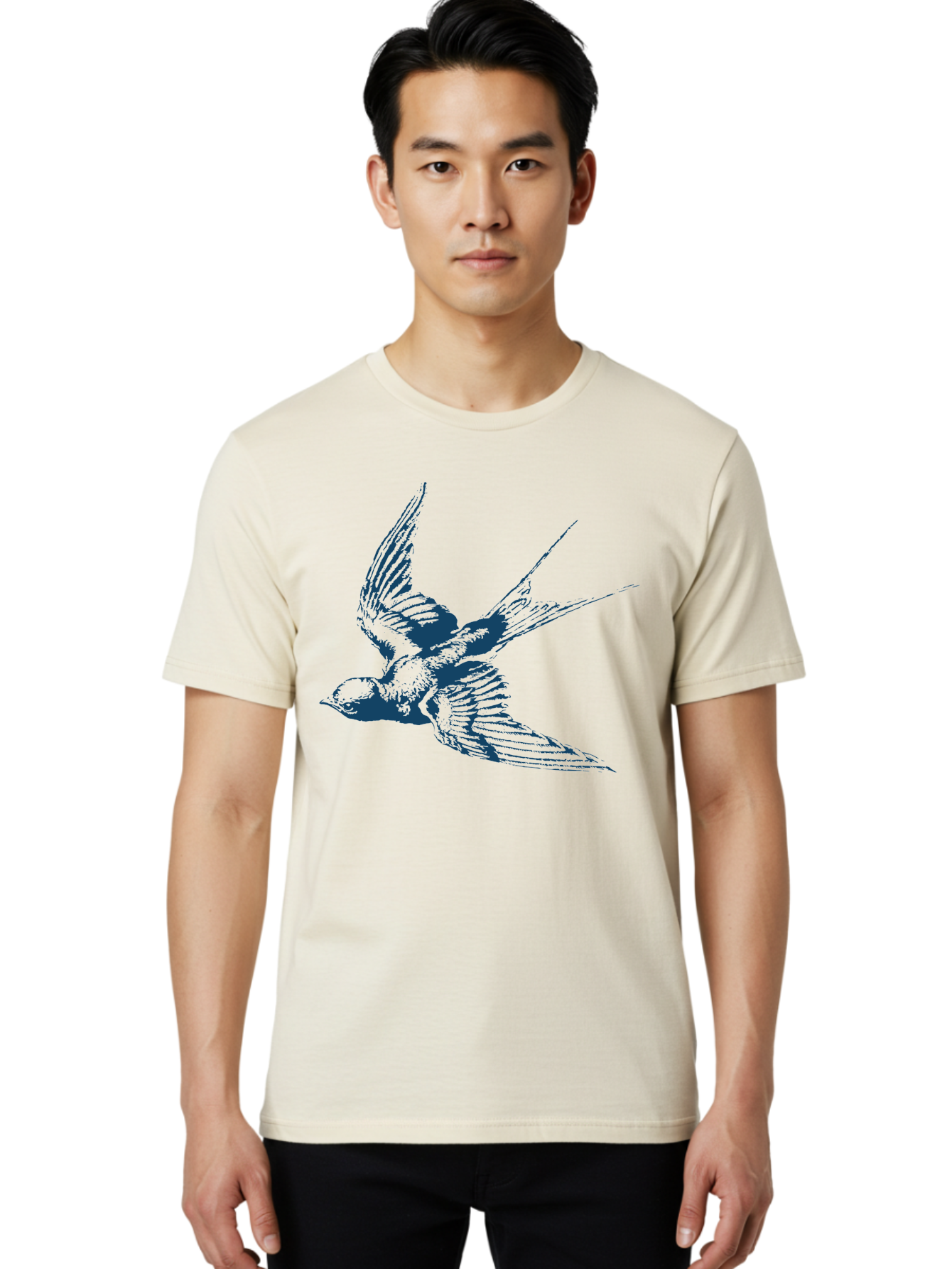 Wings Of Grace Men'S Graphic Tee, 100% Cotton, Comfortable Casual Summer Wear, Machine Washable, Swallow Bird, Flying Bird, Bird In Flight, Abstract Bird, Bird Illustration, Winged Creature, Artistic Representation Aae854 4