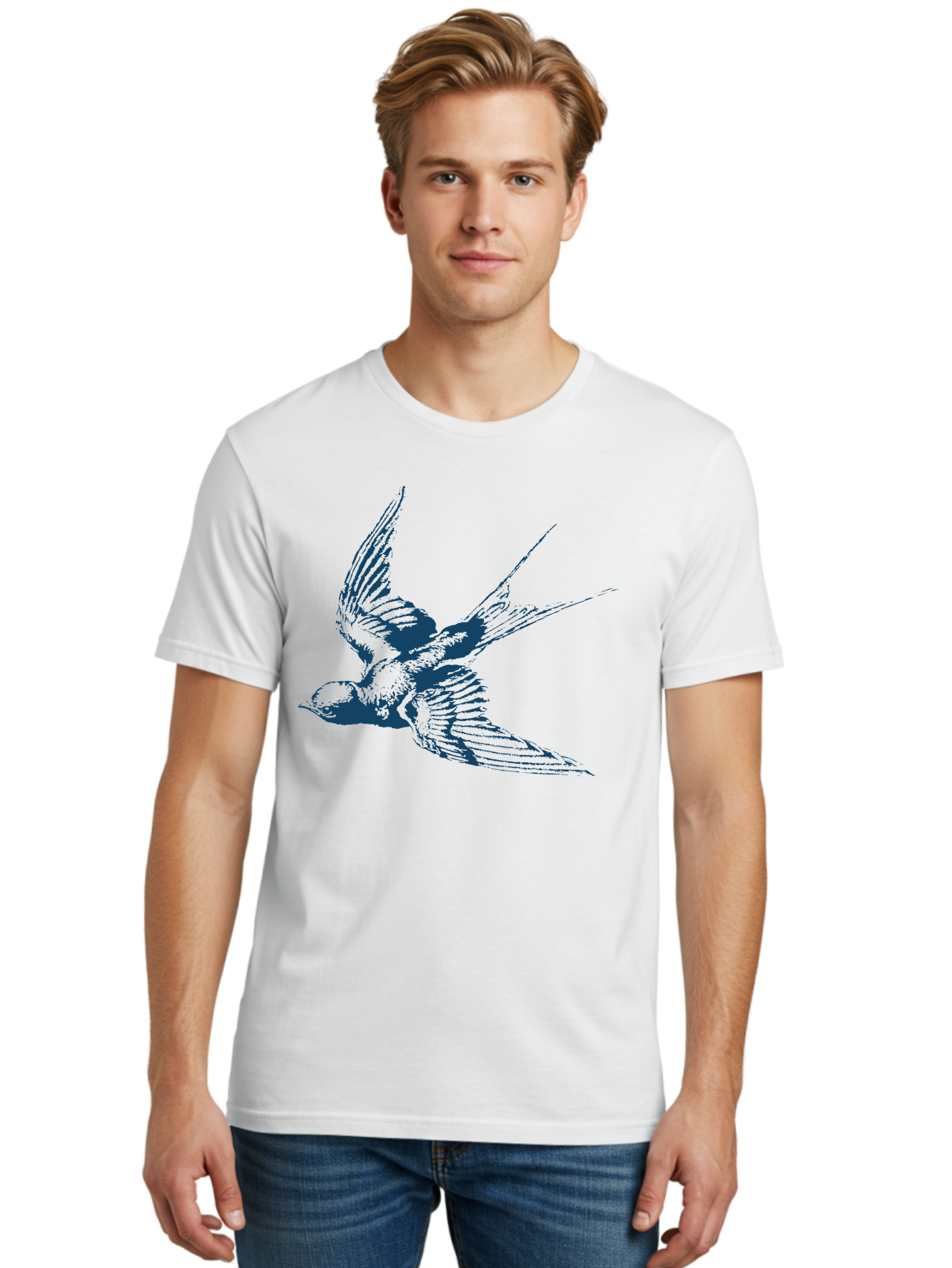 Wings Of Grace Men'S Graphic Tee, 100% Cotton, Comfortable Casual Summer Wear, Machine Washable, Swallow Bird, Flying Bird, Bird In Flight, Abstract Bird, Bird Illustration, Winged Creature, Artistic Representation Aae854 26