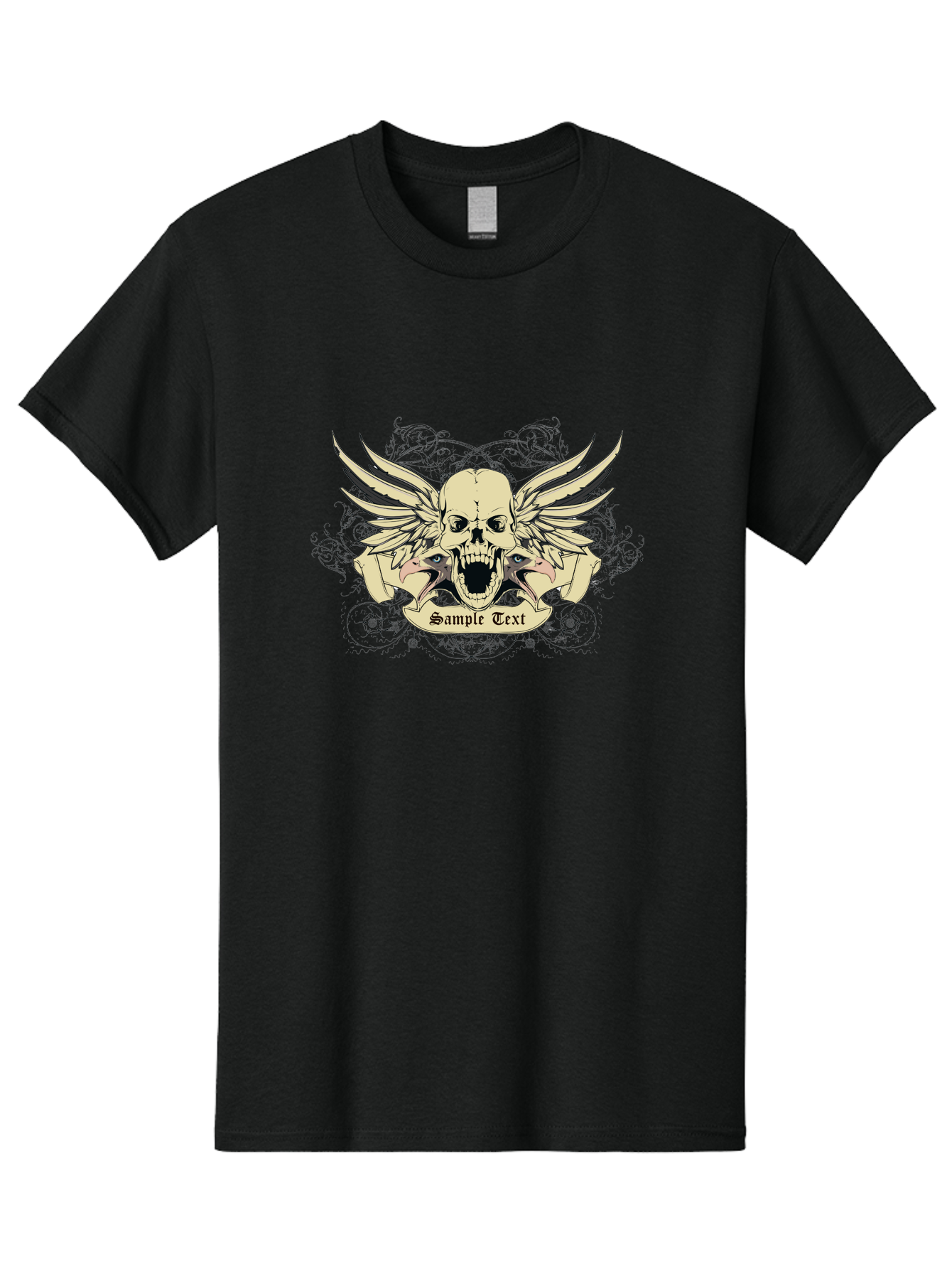 Wings Of Vengeance Skull Men'S Graphic Tee, 100% Cotton, Comfortable Casual Summer Wear, Machine Washable, Skull With Wings, Tattoo Art, Gothic Design, Skull Illustration, Winged Skull, Sample Text, Bold Graphics, Edgy Style, Aae855 25
