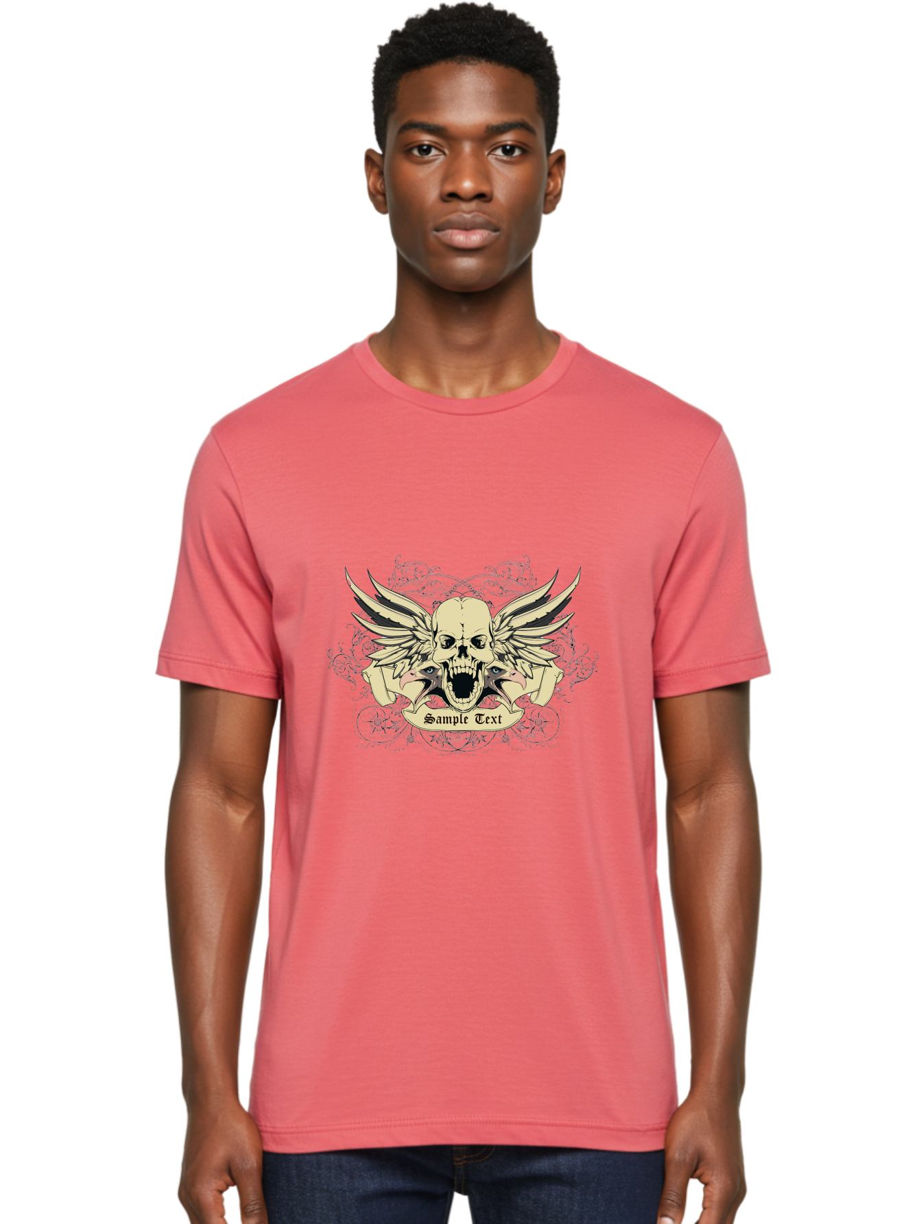 Wings Of Vengeance Skull Men'S Graphic Tee, 100% Cotton, Comfortable Casual Summer Wear, Machine Washable, Skull With Wings, Tattoo Art, Gothic Design, Skull Illustration, Winged Skull, Sample Text, Bold Graphics, Edgy Style, Aae855 6