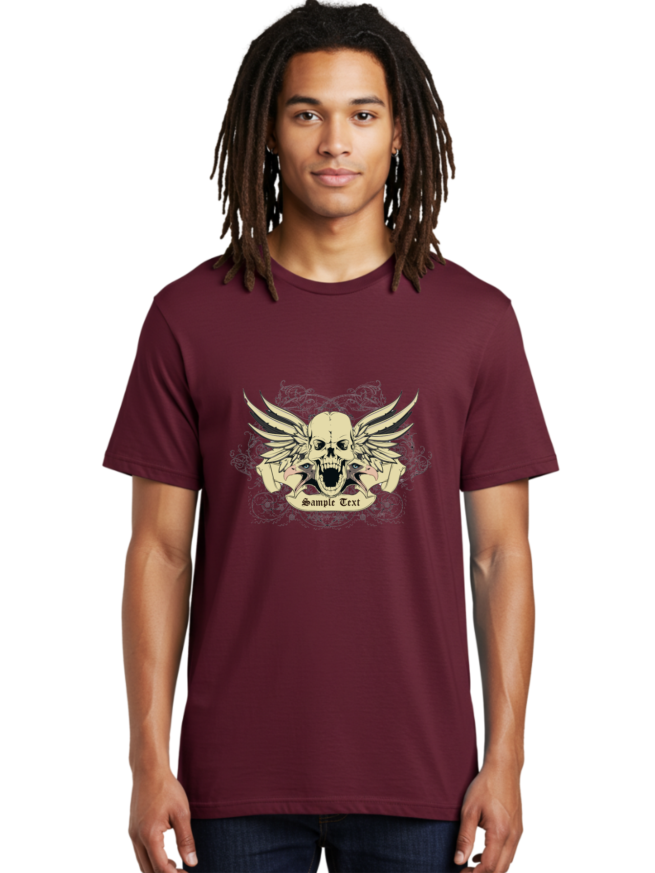 Wings Of Vengeance Skull Men'S Graphic Tee, 100% Cotton, Comfortable Casual Summer Wear, Machine Washable, Skull With Wings, Tattoo Art, Gothic Design, Skull Illustration, Winged Skull, Sample Text, Bold Graphics, Edgy Style, Aae855 22