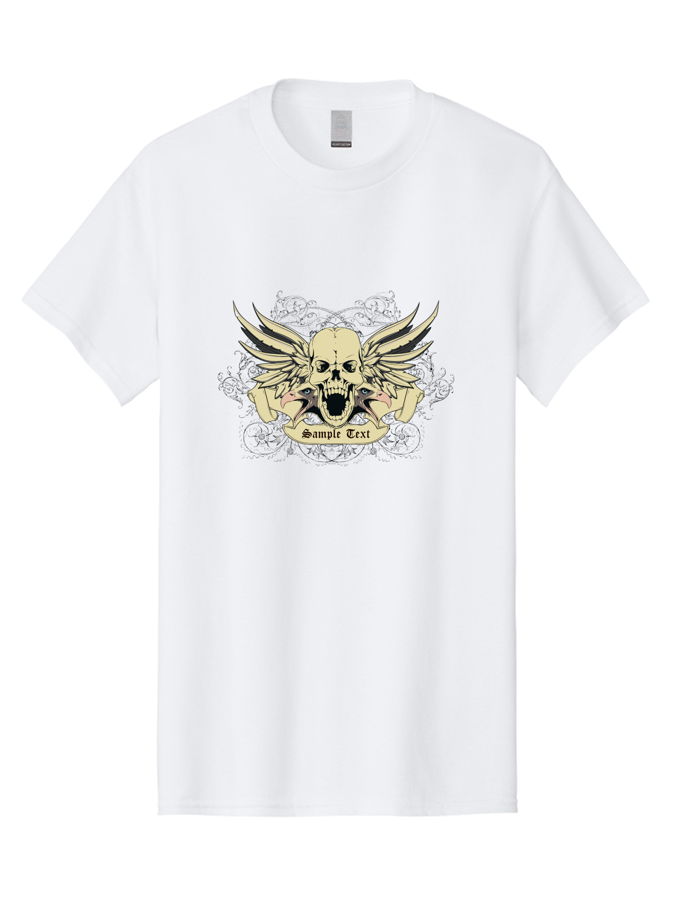 Wings Of Vengeance Skull Men'S Graphic Tee, 100% Cotton, Comfortable Casual Summer Wear, Machine Washable, Skull With Wings, Tattoo Art, Gothic Design, Skull Illustration, Winged Skull, Sample Text, Bold Graphics, Edgy Style, Aae855 3
