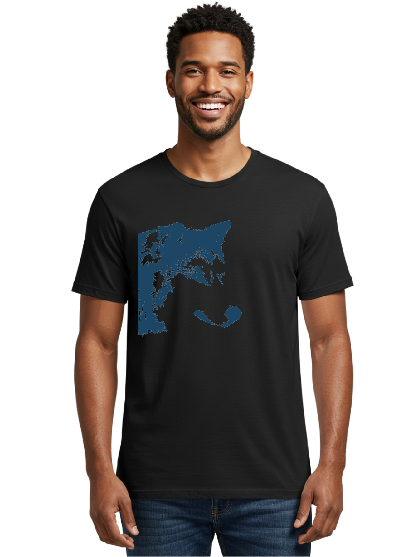 Wolf Men'S Graphic Tee, 100% Cotton, Comfortable Casual Summer Wear, Machine Washable, Wolf Face, Wildlife Animal, Dark Blue Silhouette, Sharp Features, Mysterious Gaze, Bold Graphic Design, Animal Portrait, Abstract Art Aae859 24