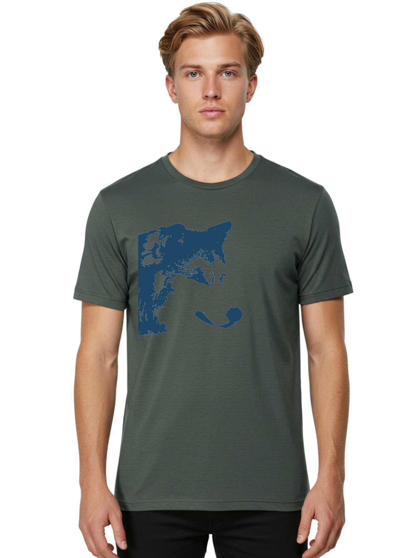 Wolf Men'S Graphic Tee, 100% Cotton, Comfortable Casual Summer Wear, Machine Washable, Wolf Face, Wildlife Animal, Dark Blue Silhouette, Sharp Features, Mysterious Gaze, Bold Graphic Design, Animal Portrait, Abstract Art Aae859 20