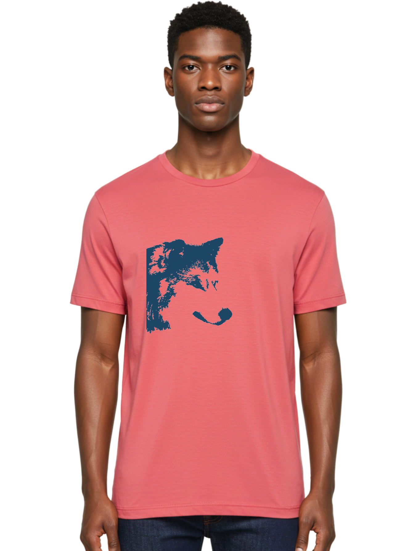 Wolf Men'S Graphic Tee, 100% Cotton, Comfortable Casual Summer Wear, Machine Washable, Wolf Face, Wildlife Animal, Dark Blue Silhouette, Sharp Features, Mysterious Gaze, Bold Graphic Design, Animal Portrait, Abstract Art Aae859 30