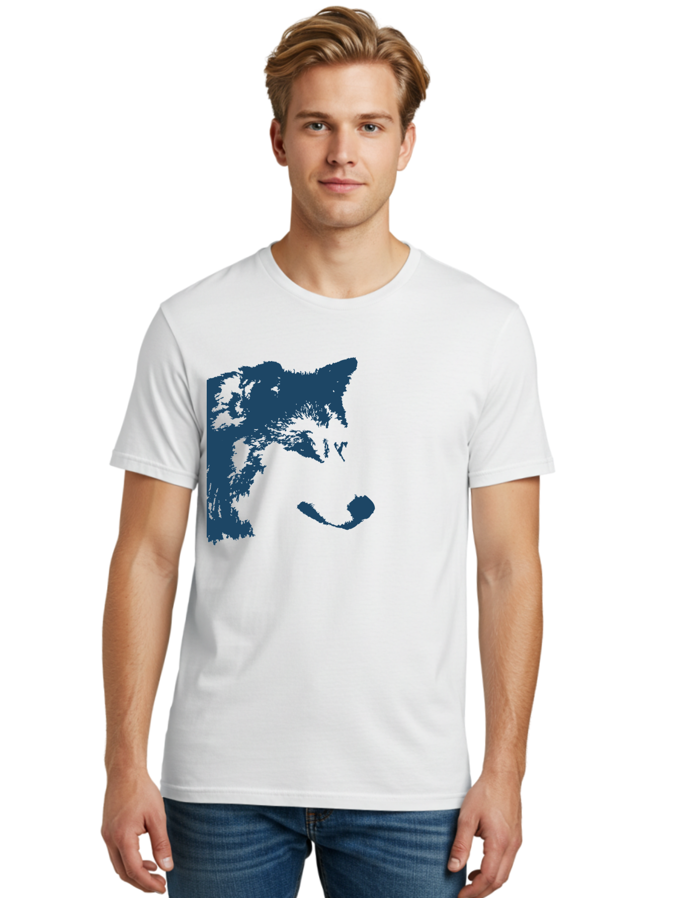 Wolf Men'S Graphic Tee, 100% Cotton, Comfortable Casual Summer Wear, Machine Washable, Wolf Face, Wildlife Animal, Dark Blue Silhouette, Sharp Features, Mysterious Gaze, Bold Graphic Design, Animal Portrait, Abstract Art Aae859 16