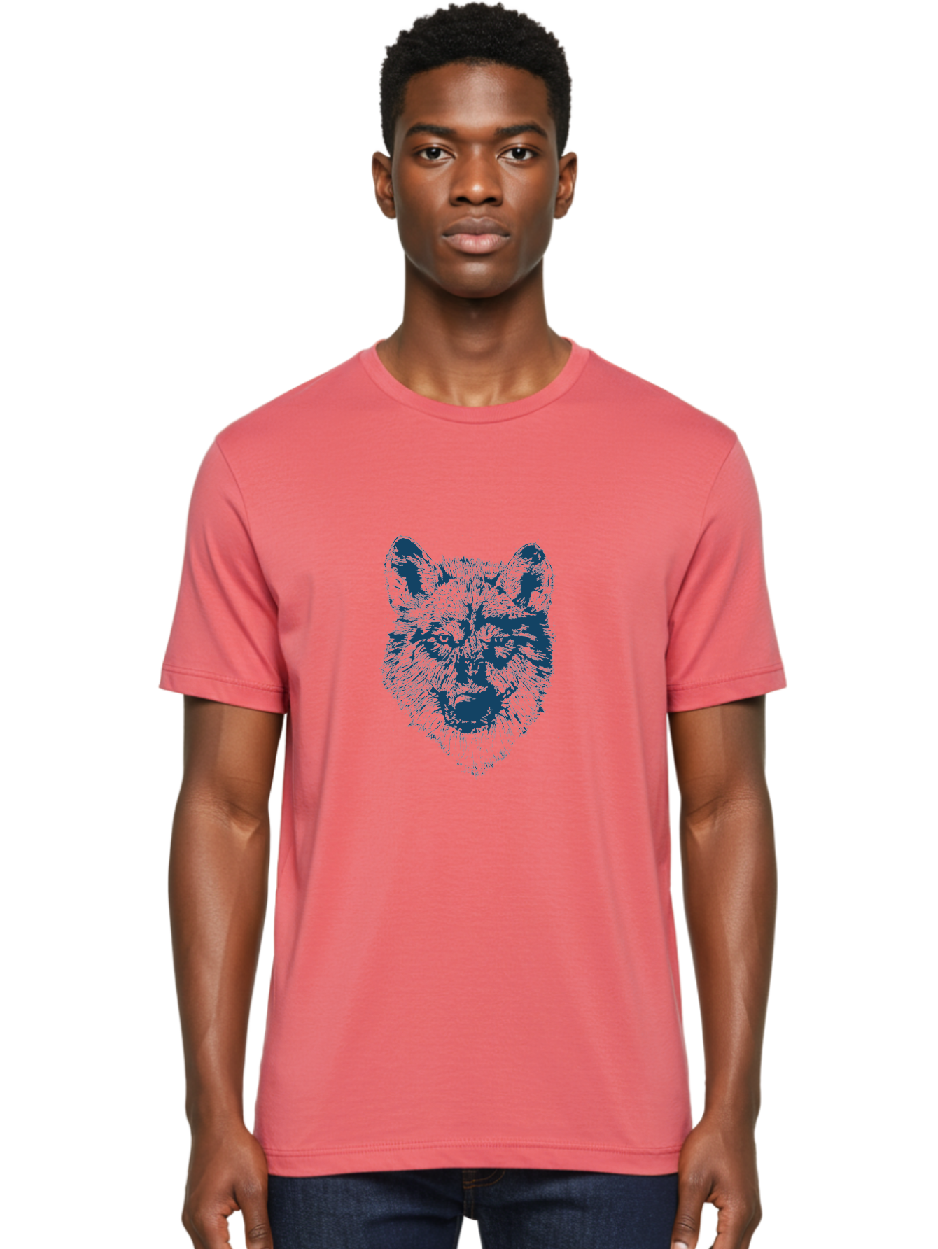 Wolf-Head Men'S Graphic Tee, 100% Cotton, Comfortable Casual Summer Wear, Machine Washable, Wolf Head Illustration, Wildlife Art, Wild Animal Portrait, Sketch Style, Detailed Fur Texture, Intense Gaze, Blue And Green Tones, Graphic Design, Aae860 28