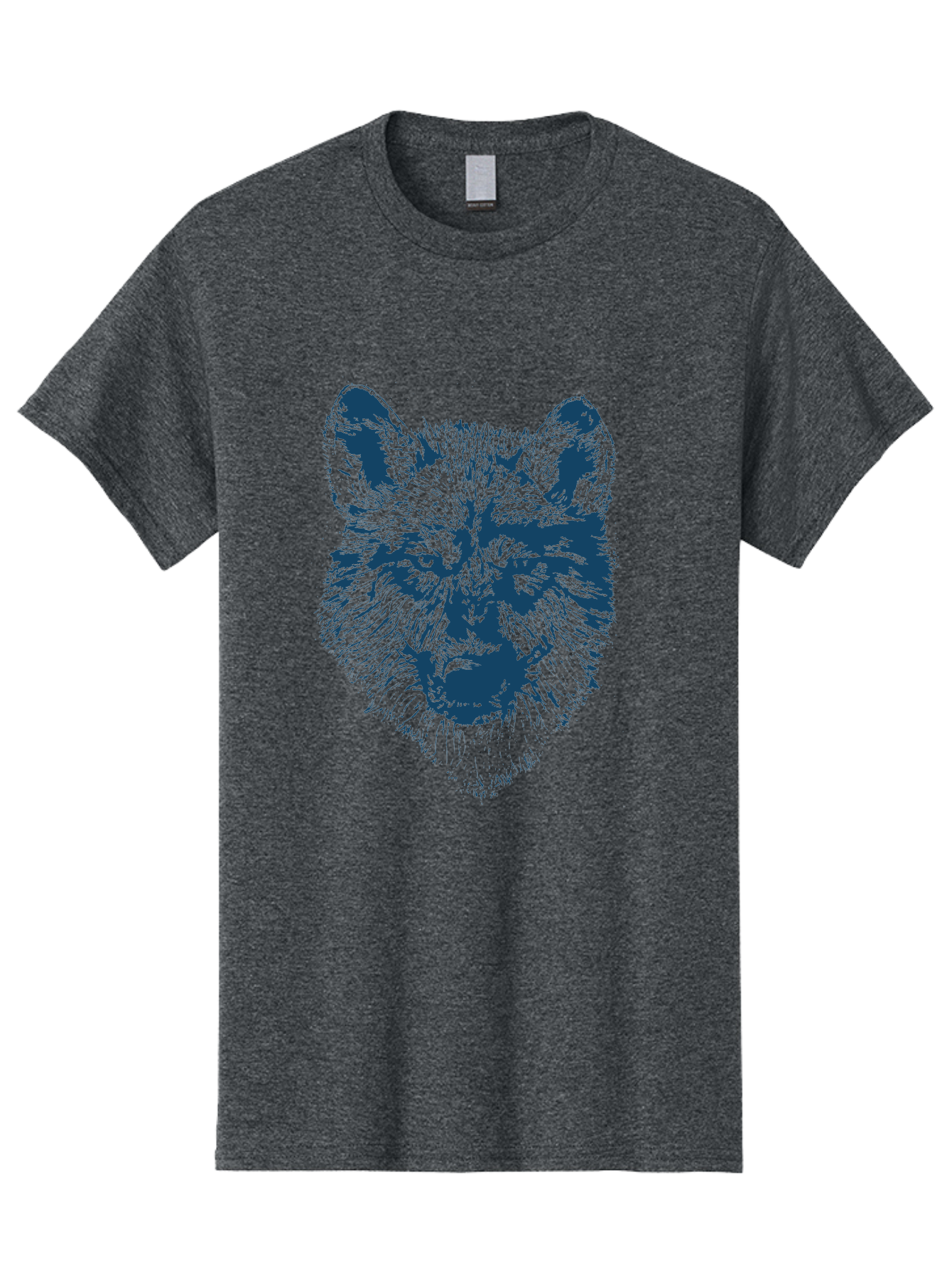 Wolf-Head Men'S Graphic Tee, 100% Cotton, Comfortable Casual Summer Wear, Machine Washable, Wolf Head Illustration, Wildlife Art, Wild Animal Portrait, Sketch Style, Detailed Fur Texture, Intense Gaze, Blue And Green Tones, Graphic Design, Aae860 3