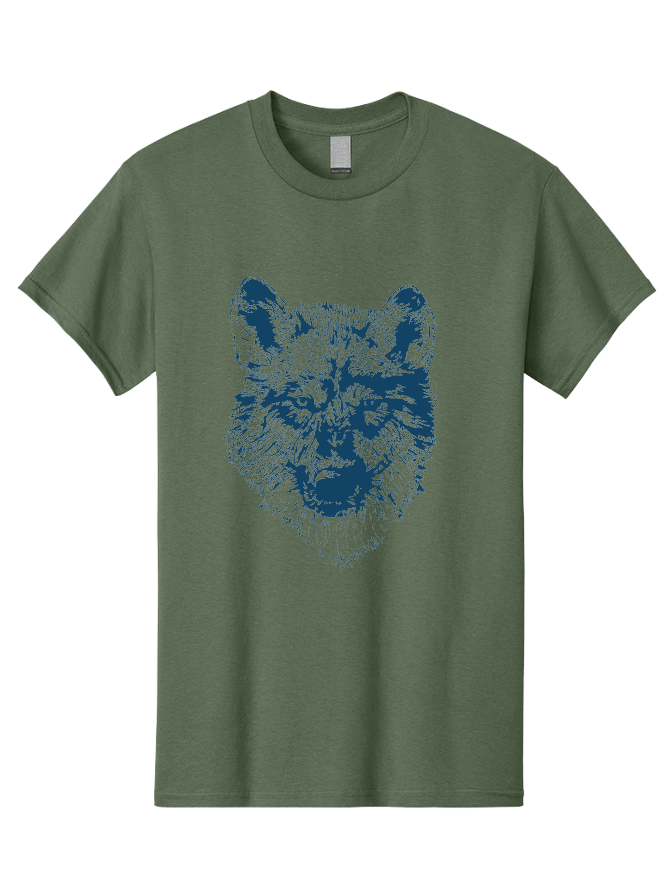 Wolf-Head Men'S Graphic Tee, 100% Cotton, Comfortable Casual Summer Wear, Machine Washable, Wolf Head Illustration, Wildlife Art, Wild Animal Portrait, Sketch Style, Detailed Fur Texture, Intense Gaze, Blue And Green Tones, Graphic Design, Aae860 13