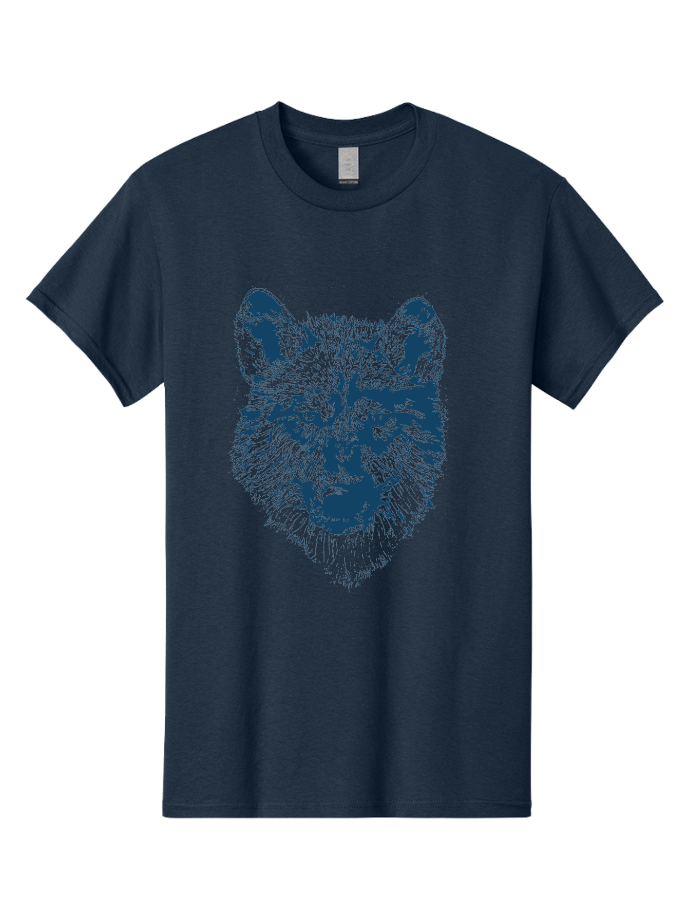 Wolf-Head Men'S Graphic Tee, 100% Cotton, Comfortable Casual Summer Wear, Machine Washable, Wolf Head Illustration, Wildlife Art, Wild Animal Portrait, Sketch Style, Detailed Fur Texture, Intense Gaze, Blue And Green Tones, Graphic Design, Aae860 23
