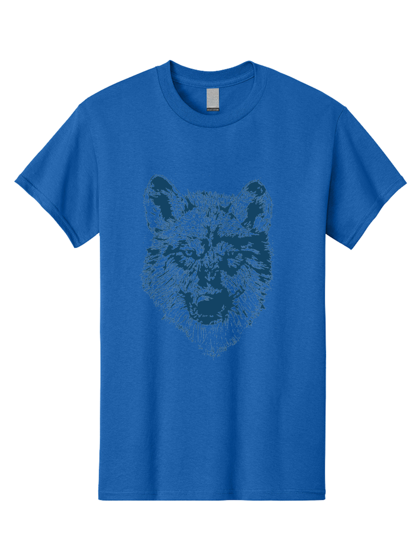 Wolf-Head Men'S Graphic Tee, 100% Cotton, Comfortable Casual Summer Wear, Machine Washable, Wolf Head Illustration, Wildlife Art, Wild Animal Portrait, Sketch Style, Detailed Fur Texture, Intense Gaze, Blue And Green Tones, Graphic Design, Aae860 7