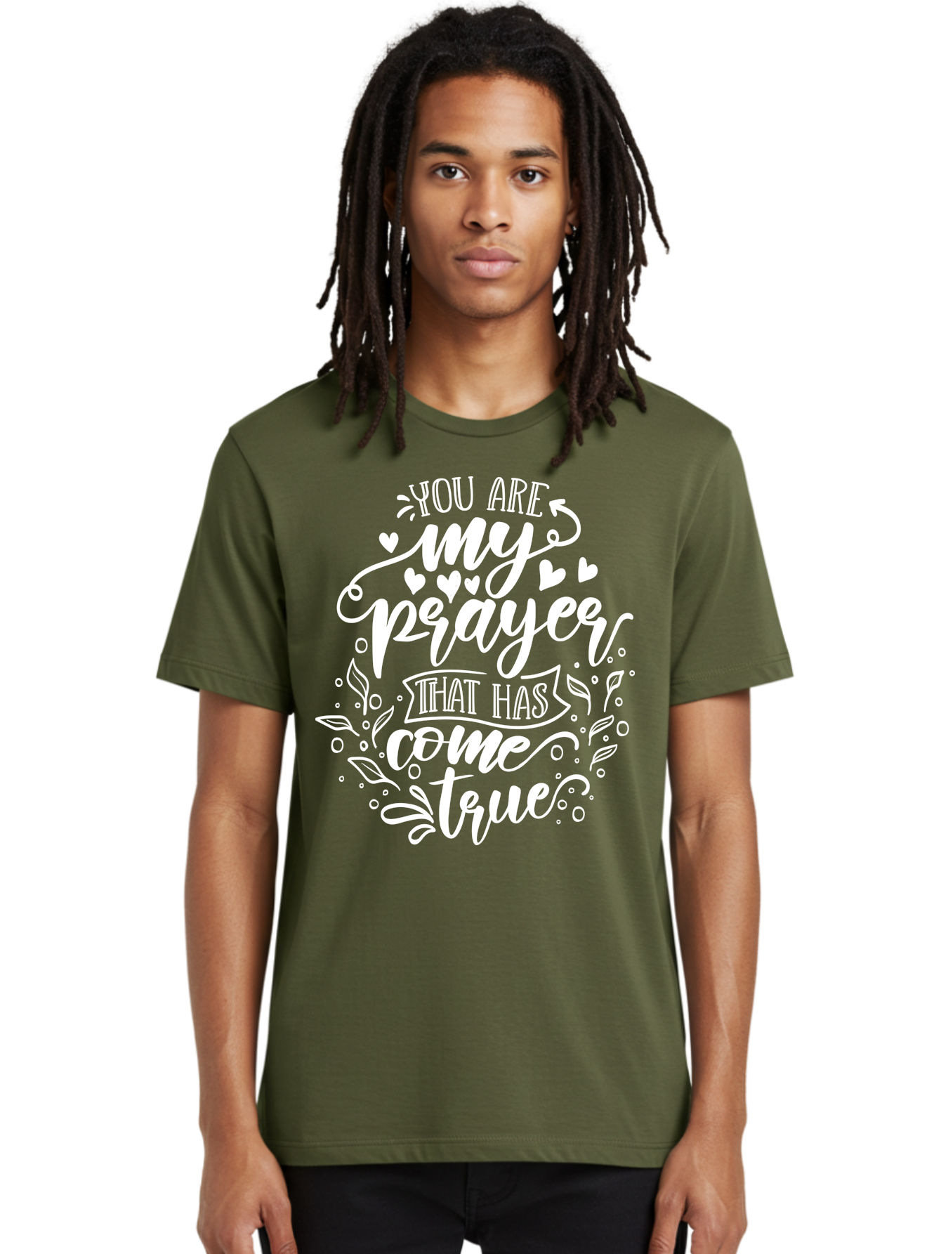 You Are My Prayer That Has Come True White Men'S Graphic Tee, 100% Cotton, Comfortable Casual Summer Wear, Machine Washable, Inspirational Quote, Heartwarming Message, Prayer Come True, Beautiful Typography, Floral Designs, Lovely Hearts, Aae871 30