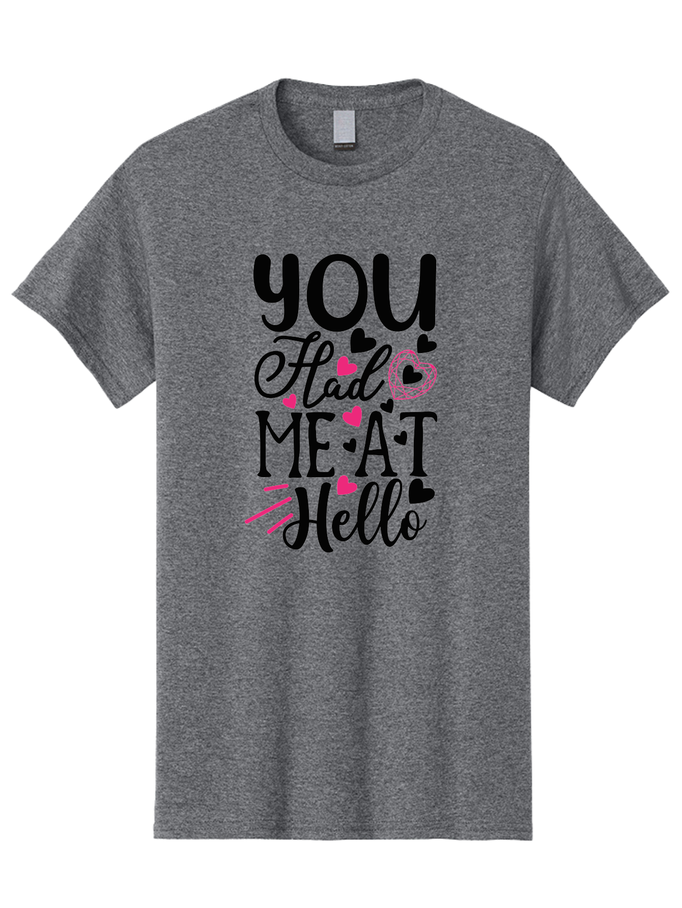 You Had Me At Hello Men'S Graphic Tee, 100% Cotton, Comfortable Casual Summer Wear, Machine Washable, Love Quote, Romantic Phrase, Hearts Design, Cursive Text, Pink Hearts, Black Font, Hello Message, Valentine'S Day Gift, Cute Typography, Aae875 27
