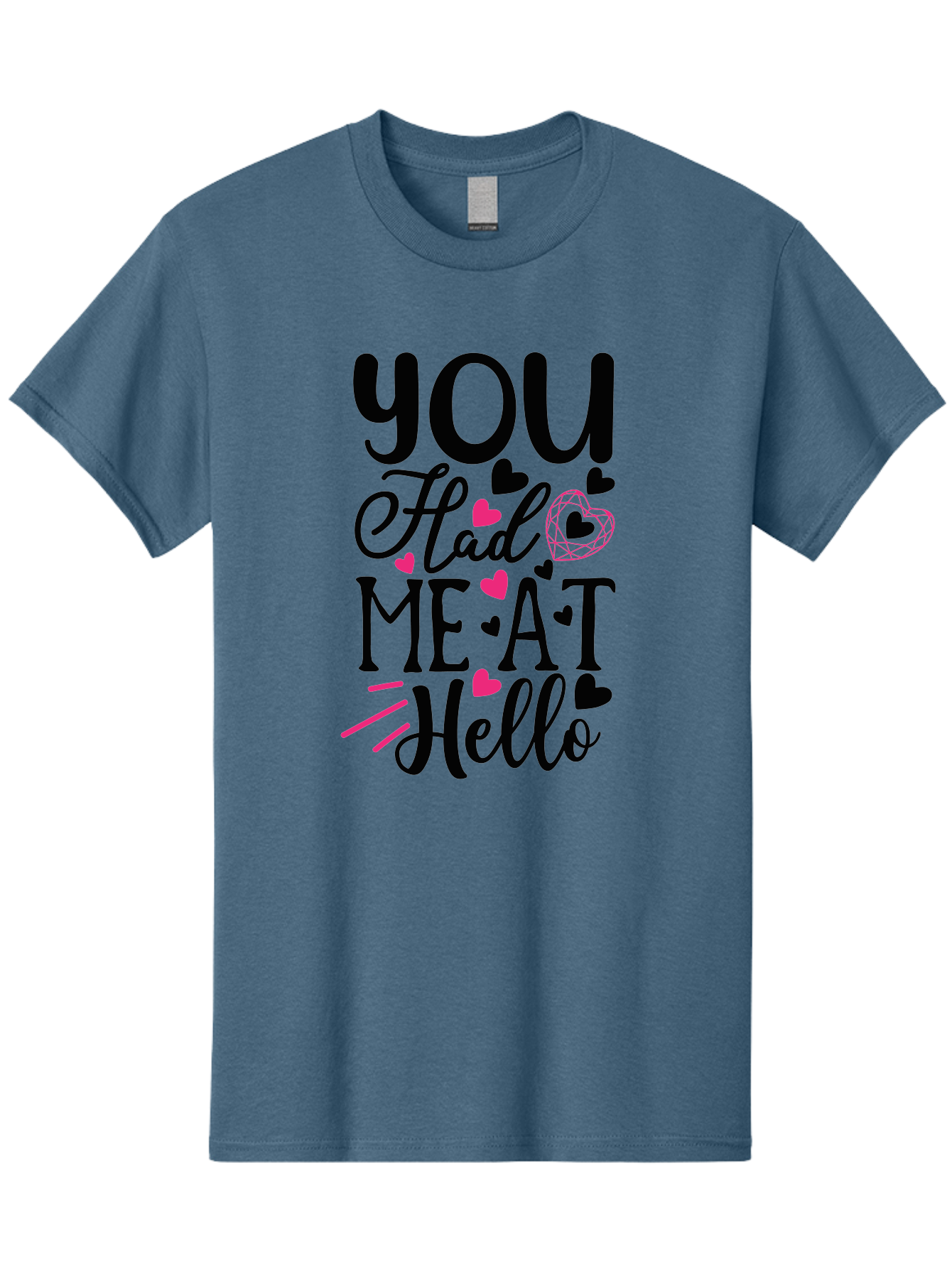 You Had Me At Hello Men'S Graphic Tee, 100% Cotton, Comfortable Casual Summer Wear, Machine Washable, Love Quote, Romantic Phrase, Hearts Design, Cursive Text, Pink Hearts, Black Font, Hello Message, Valentine'S Day Gift, Cute Typography, Aae875 29