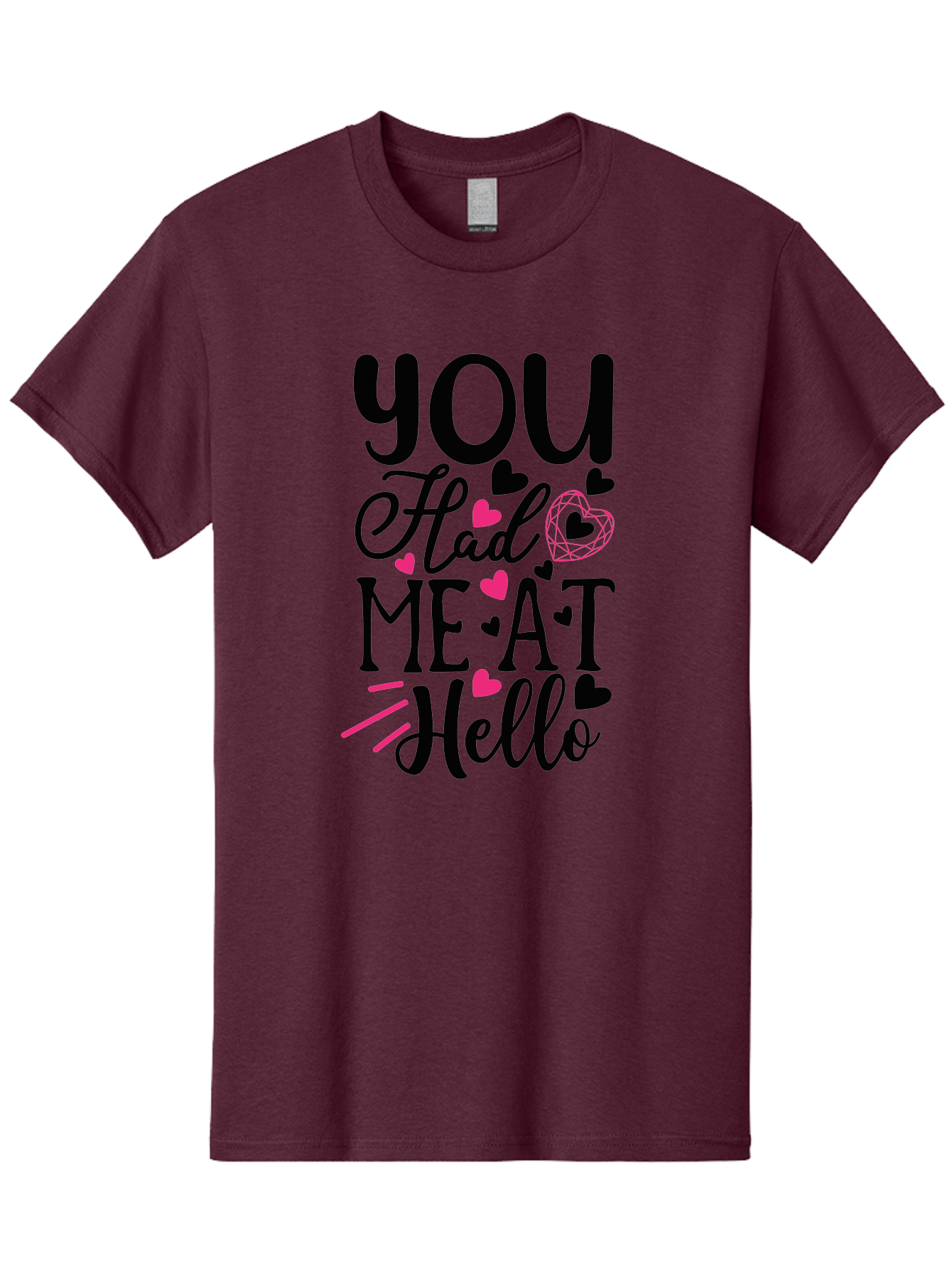 You Had Me At Hello Men'S Graphic Tee, 100% Cotton, Comfortable Casual Summer Wear, Machine Washable, Love Quote, Romantic Phrase, Hearts Design, Cursive Text, Pink Hearts, Black Font, Hello Message, Valentine'S Day Gift, Cute Typography, Aae875 1