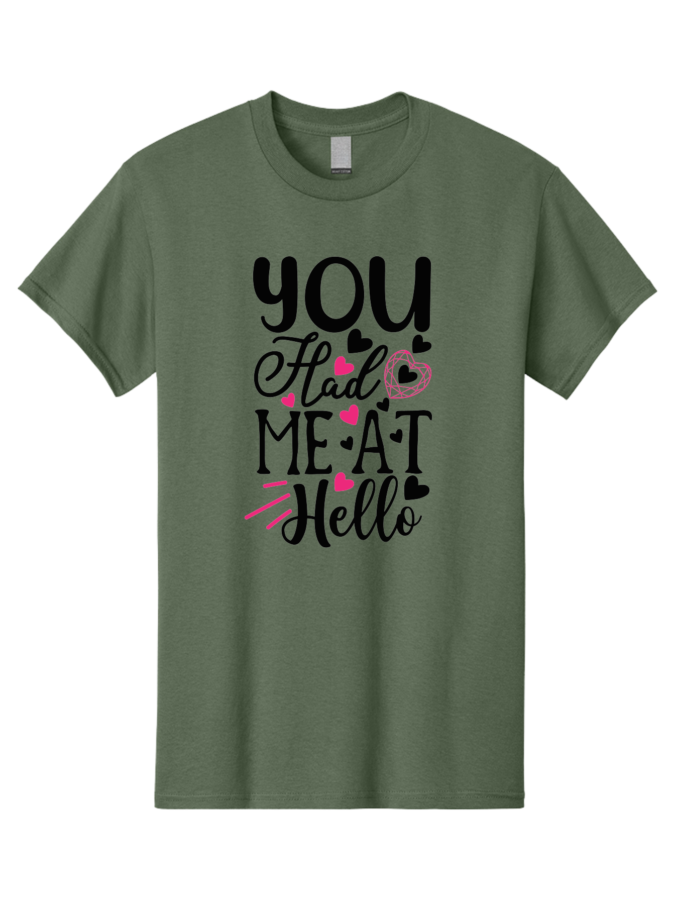 You Had Me At Hello Men'S Graphic Tee, 100% Cotton, Comfortable Casual Summer Wear, Machine Washable, Love Quote, Romantic Phrase, Hearts Design, Cursive Text, Pink Hearts, Black Font, Hello Message, Valentine'S Day Gift, Cute Typography, Aae875 7