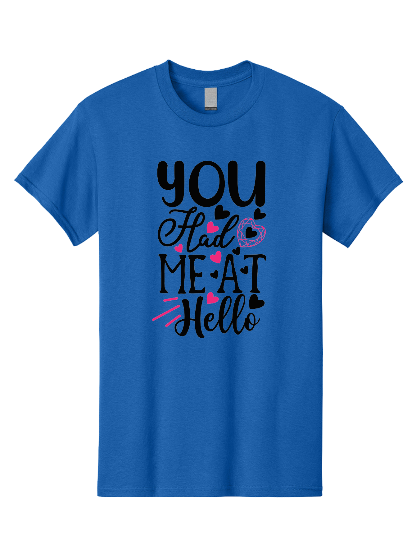 You Had Me At Hello Men'S Graphic Tee, 100% Cotton, Comfortable Casual Summer Wear, Machine Washable, Love Quote, Romantic Phrase, Hearts Design, Cursive Text, Pink Hearts, Black Font, Hello Message, Valentine'S Day Gift, Cute Typography, Aae875 23