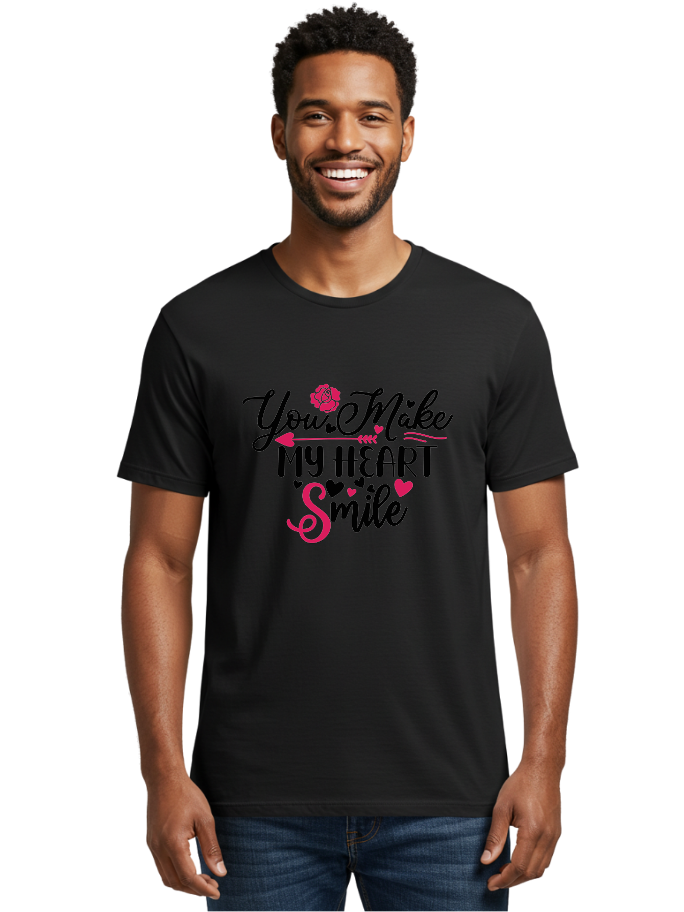You Make My Heart Smile-01 Men'S Graphic Tee, 100% Cotton, Comfortable Casual Summer Wear, Machine Washable, Heartfelt Message, Love Quote, Romantic Phrase, You Make My Heart Smile, Valentines Day Gift, Love Letter, Sweet Sentiment, Aae876 2