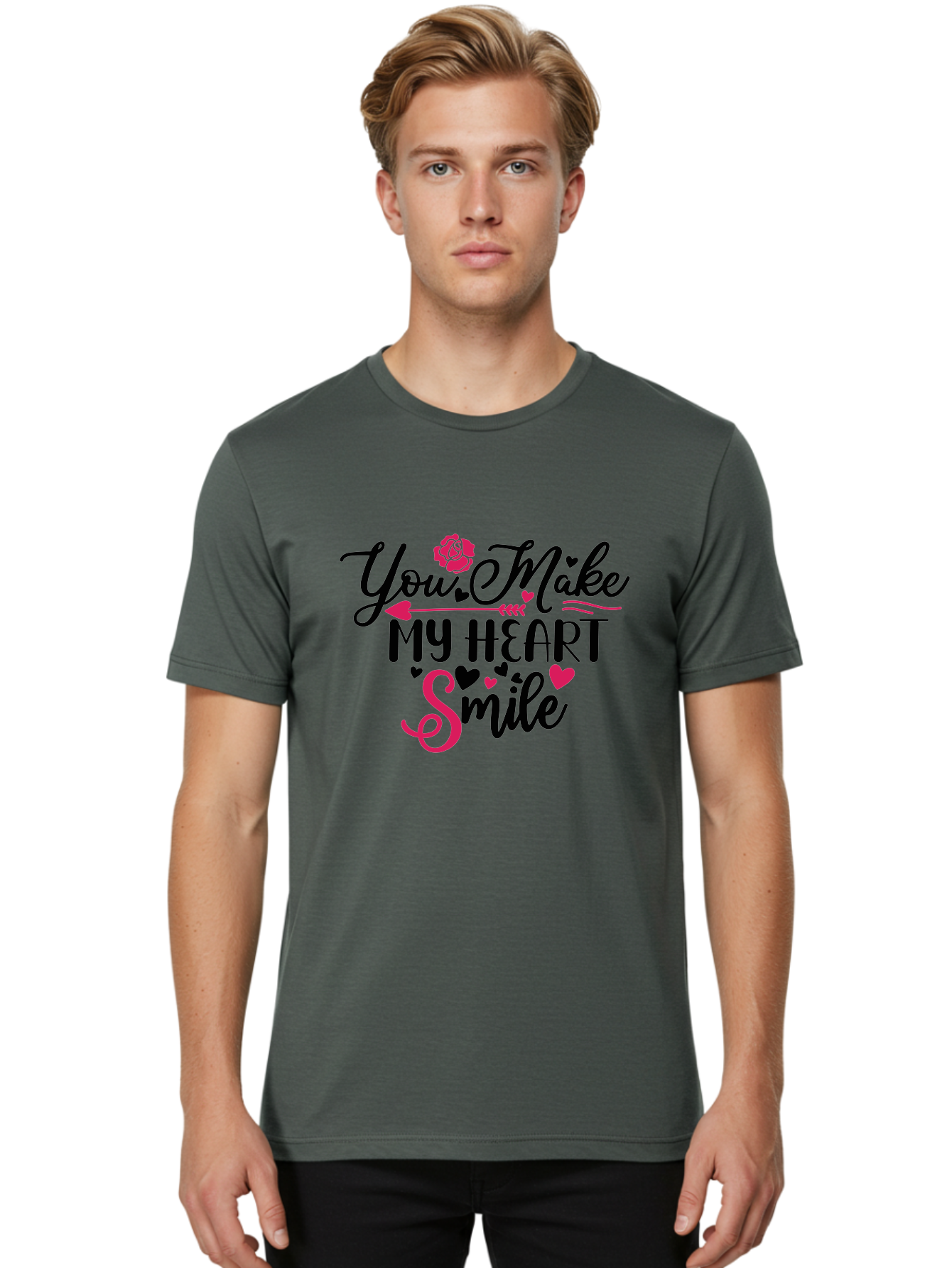 You Make My Heart Smile-01 Men'S Graphic Tee, 100% Cotton, Comfortable Casual Summer Wear, Machine Washable, Heartfelt Message, Love Quote, Romantic Phrase, You Make My Heart Smile, Valentines Day Gift, Love Letter, Sweet Sentiment, Aae876 6