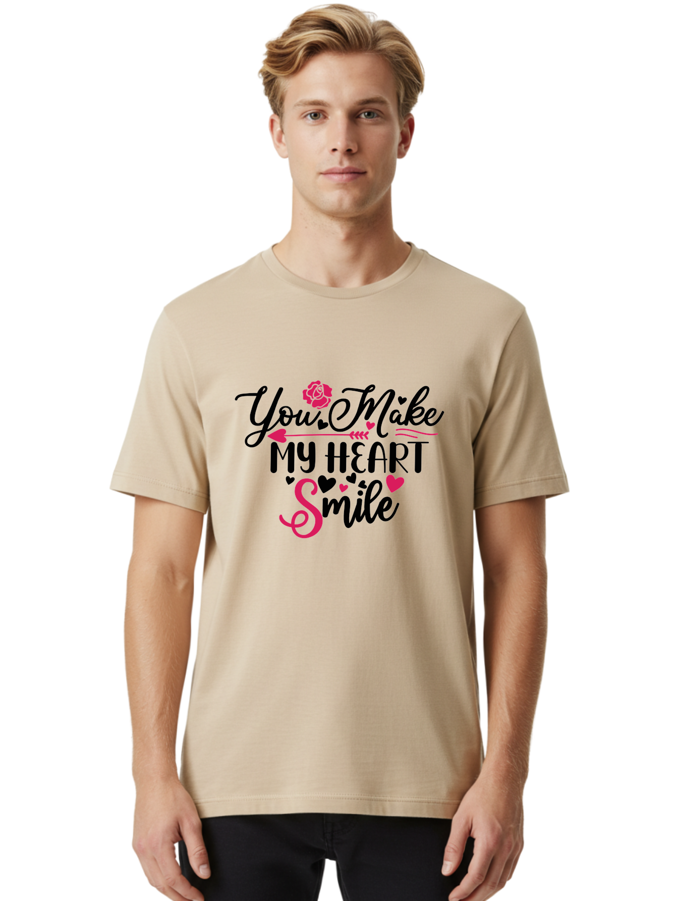 You Make My Heart Smile-01 Men'S Graphic Tee, 100% Cotton, Comfortable Casual Summer Wear, Machine Washable, Heartfelt Message, Love Quote, Romantic Phrase, You Make My Heart Smile, Valentines Day Gift, Love Letter, Sweet Sentiment, Aae876 12