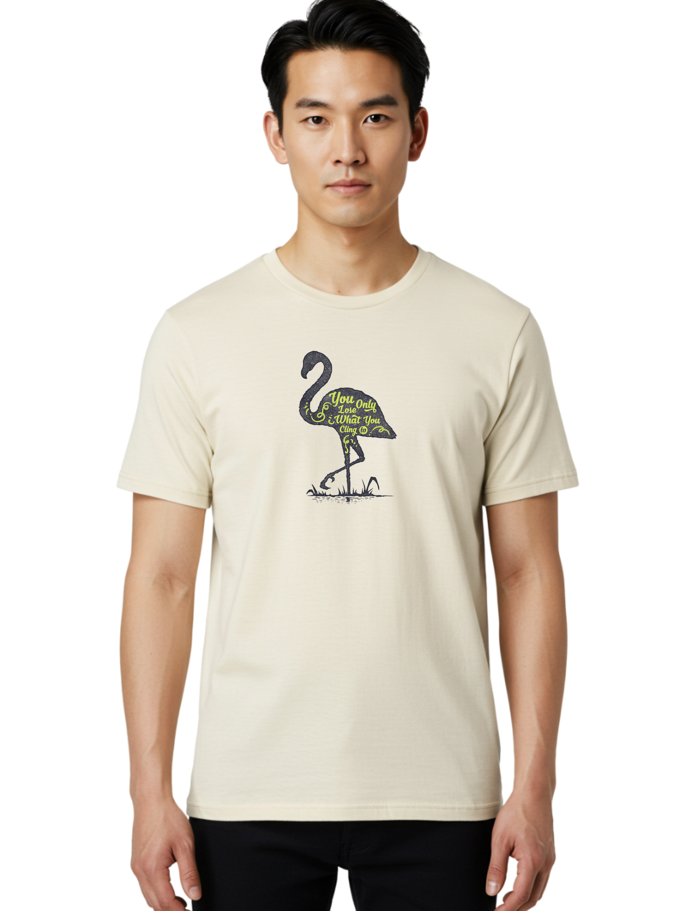You Only Lose What You Cling To Men'S Graphic Tee, 100% Cotton, Comfortable Casual Summer Wear, Machine Washable, Flamingo Silhouette, Inspirational Quote, Motivational Words, Typography Art, You Only Love What You Cling, Positive Affirmation, Aae877 28
