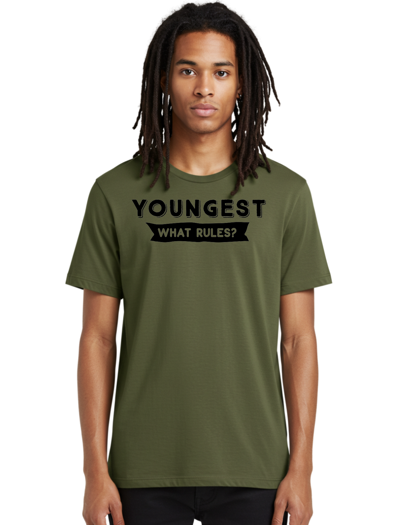 Youngest - What Rules Men'S Graphic Tee, 100% Cotton, Comfortable Casual Summer Wear, Machine Washable, Youngest, Rules, Bold Font, Black And Green, Provocative Question, Attention-Grabbing, Thought-Provoking Aae879 8