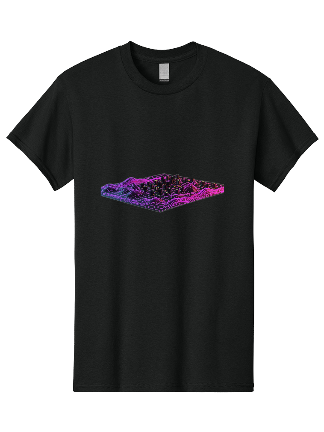 3D-Cityscape-Grid Men'S Graphic Tee, 100% Cotton, Comfortable Casual Summer Wear, Machine Washable, 3D Grid Landscape, Neon Purple And Pink, Futuristic Terrain, Wavy Lines, Grid Pattern, Abstract Geometry, Digital Artwork, Vibrant Colors, Baa000 3