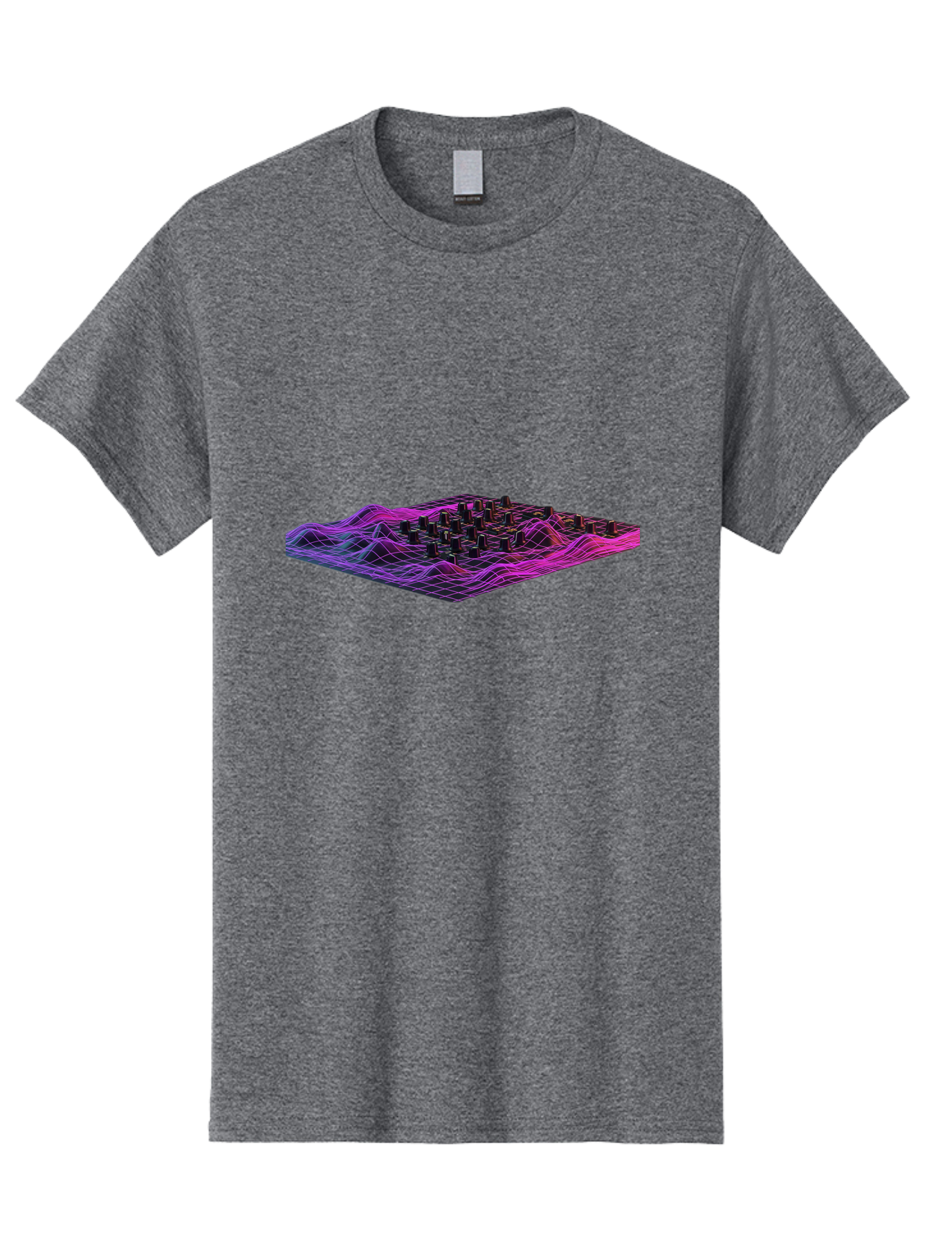 3D-Cityscape-Grid Men'S Graphic Tee, 100% Cotton, Comfortable Casual Summer Wear, Machine Washable, 3D Grid Landscape, Neon Purple And Pink, Futuristic Terrain, Wavy Lines, Grid Pattern, Abstract Geometry, Digital Artwork, Vibrant Colors, Baa000 19