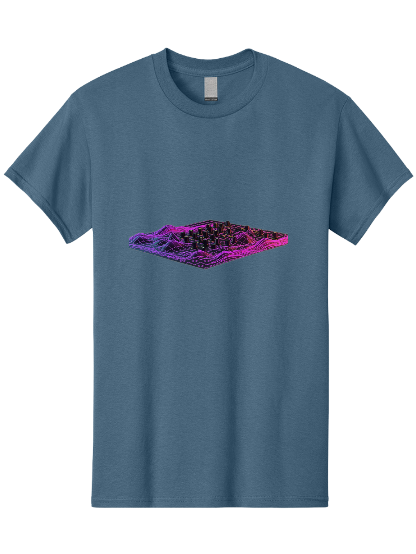 3D-Cityscape-Grid Men'S Graphic Tee, 100% Cotton, Comfortable Casual Summer Wear, Machine Washable, 3D Grid Landscape, Neon Purple And Pink, Futuristic Terrain, Wavy Lines, Grid Pattern, Abstract Geometry, Digital Artwork, Vibrant Colors, Baa000 21