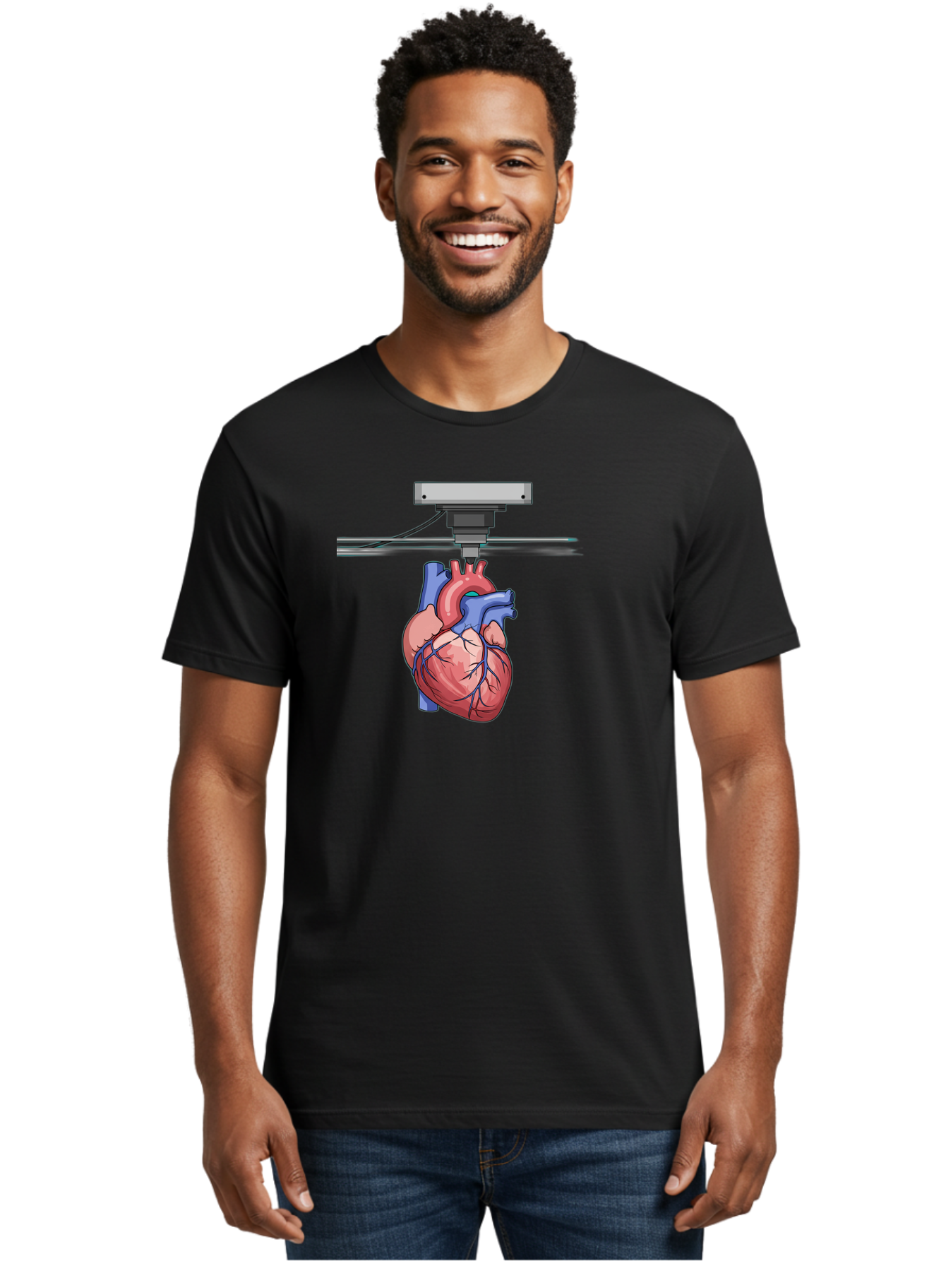3D-Printed-Heart Men'S Graphic Tee, 100% Cotton, Comfortable Casual Summer Wear, Machine Washable, 3D Printing Human Heart, Medical Technology, Organ Printing, Biological Model, Cardiovascular System, Healthcare Innovation, Baa001 24